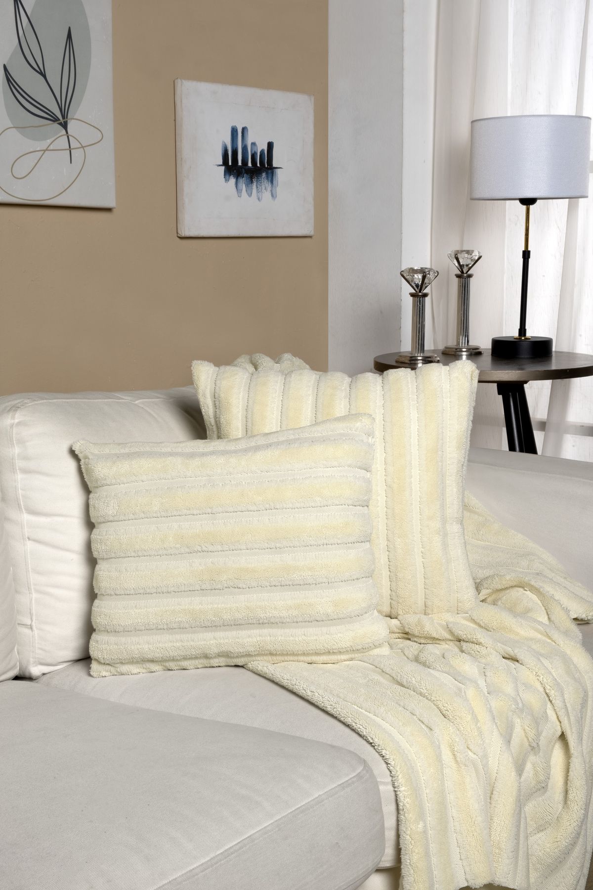 Vannes Home ÇİZGİLİ PUNCH DESEN DEKORATİF KIRLENT KILIFI TEKLİ