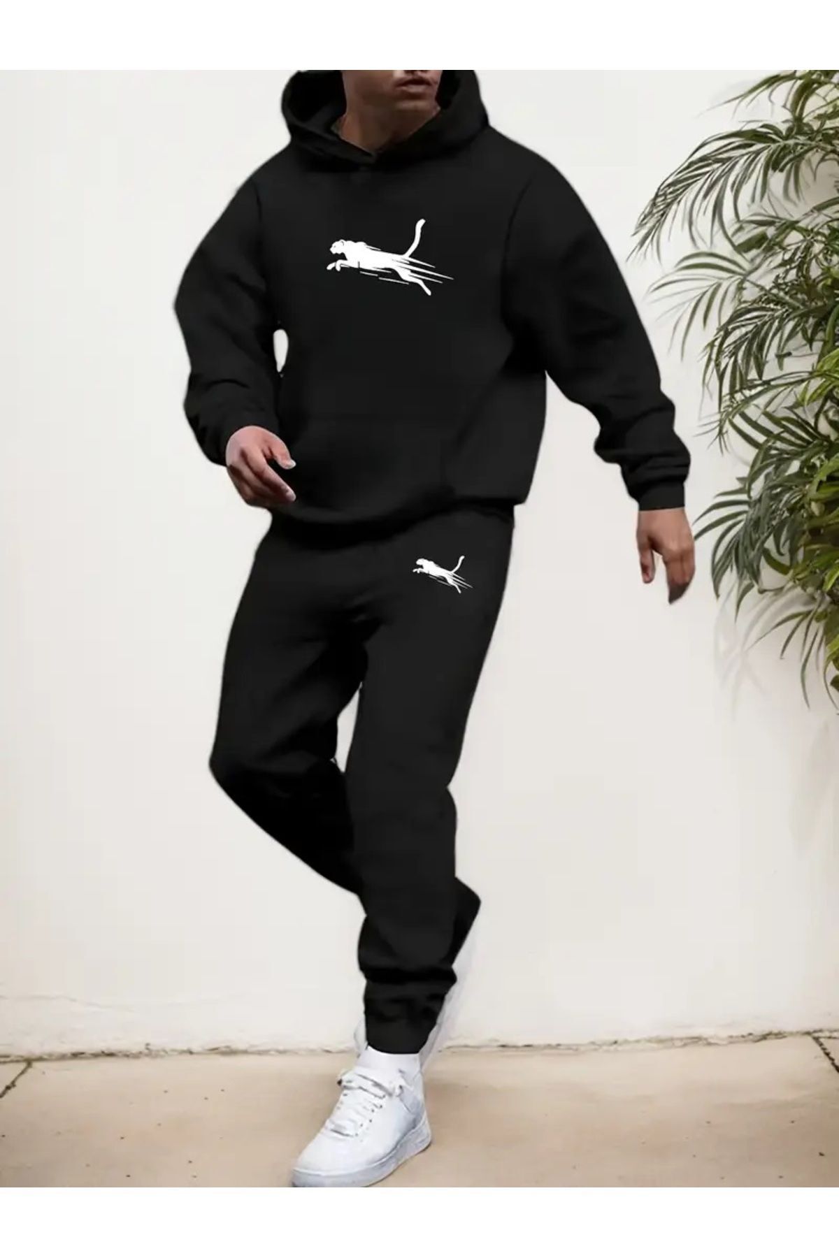 NEW TRENDY COLLECTİON YIRTICI Desenli Oversize Hoodie & Eşofman Altı Takımı – Şardonlu Penye Kumaş 2 Lİ SET