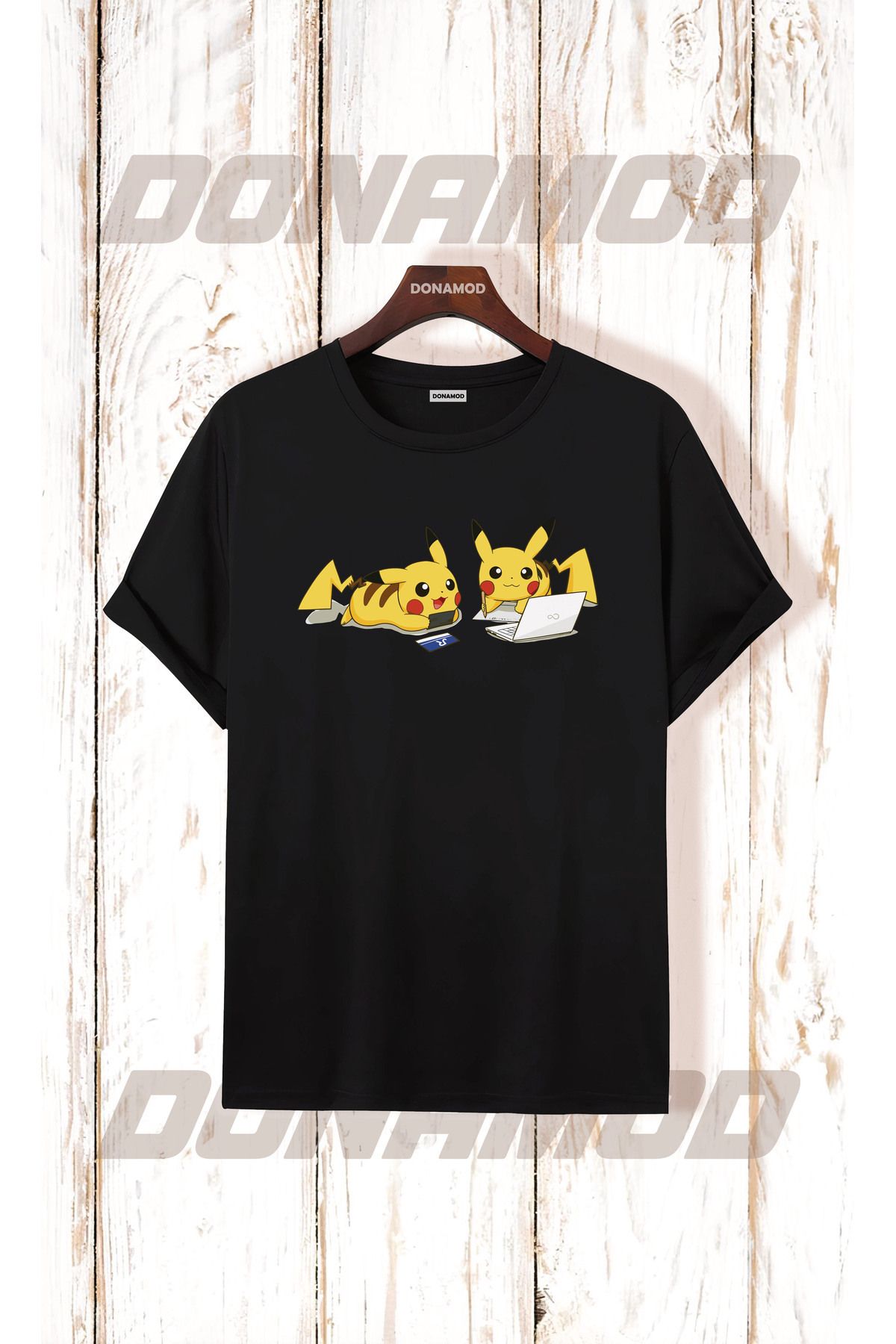 donamod Pikachu Pikaçu Pokemon Maske Çizgi Film Sarı Tasarımlı Hediye Arkadaş Tişört T shirt