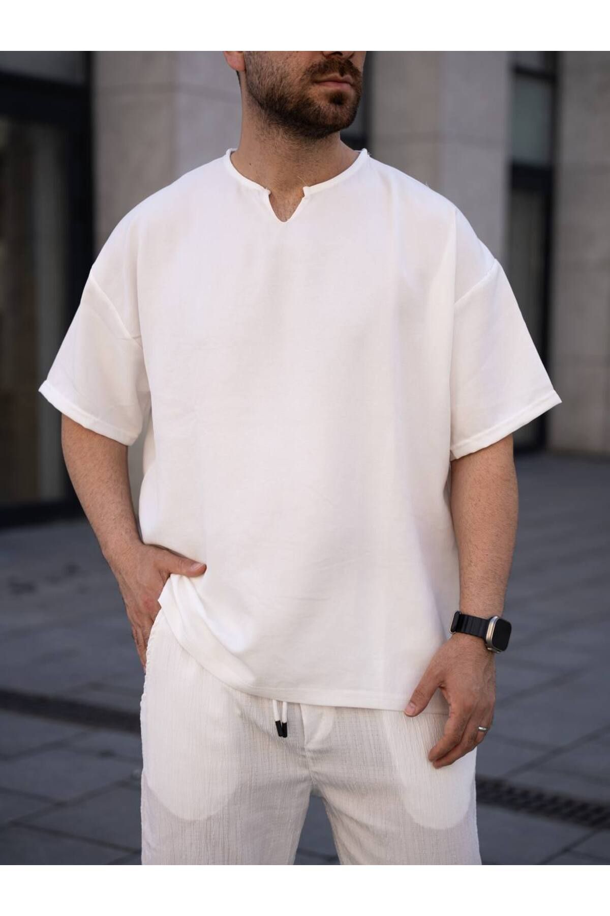 ROBERTO BORNOVA Keten Rahat Kalıp Tshirt