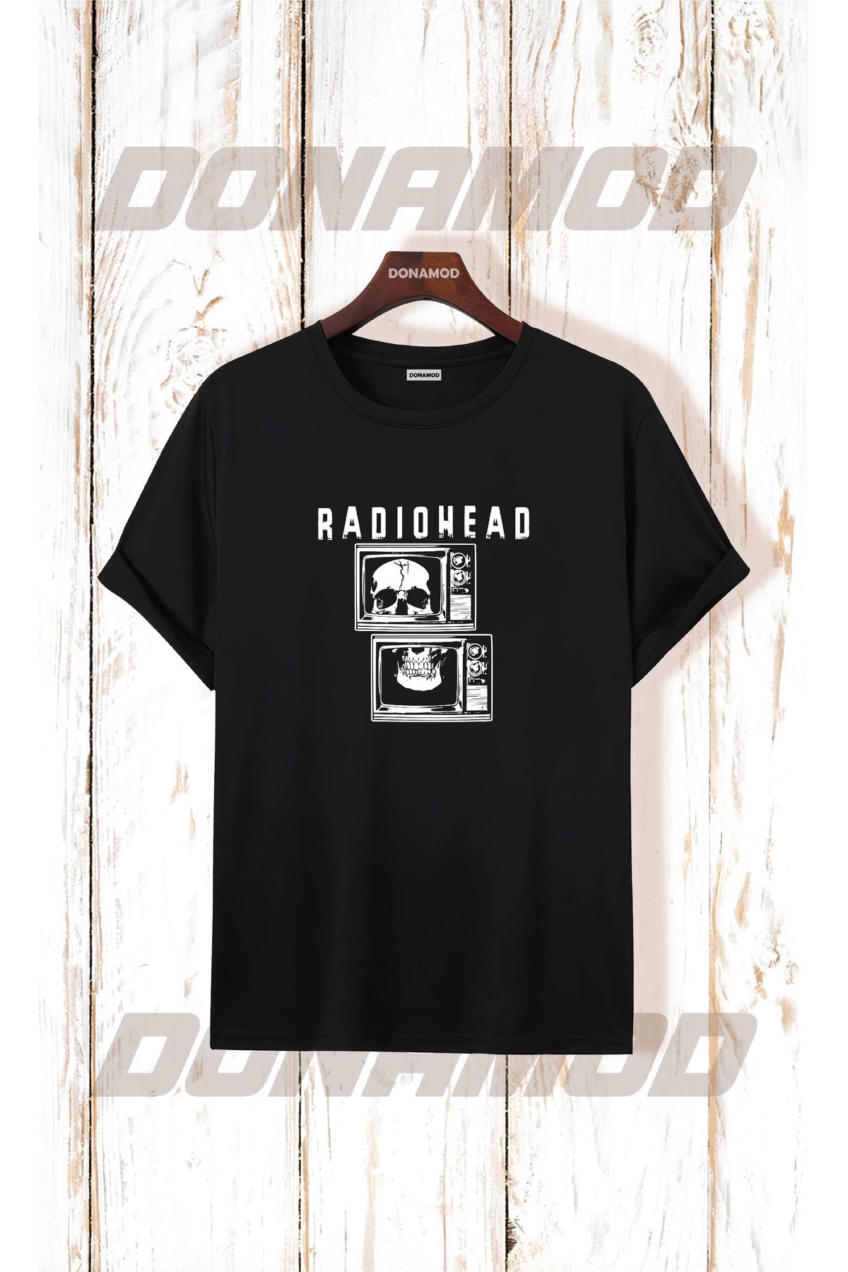 donamod Siyah Beyaz Oversize Radiohead Rammstein Angel Opeth Burzum Rock Metal Black Müzik Tişört T shirt