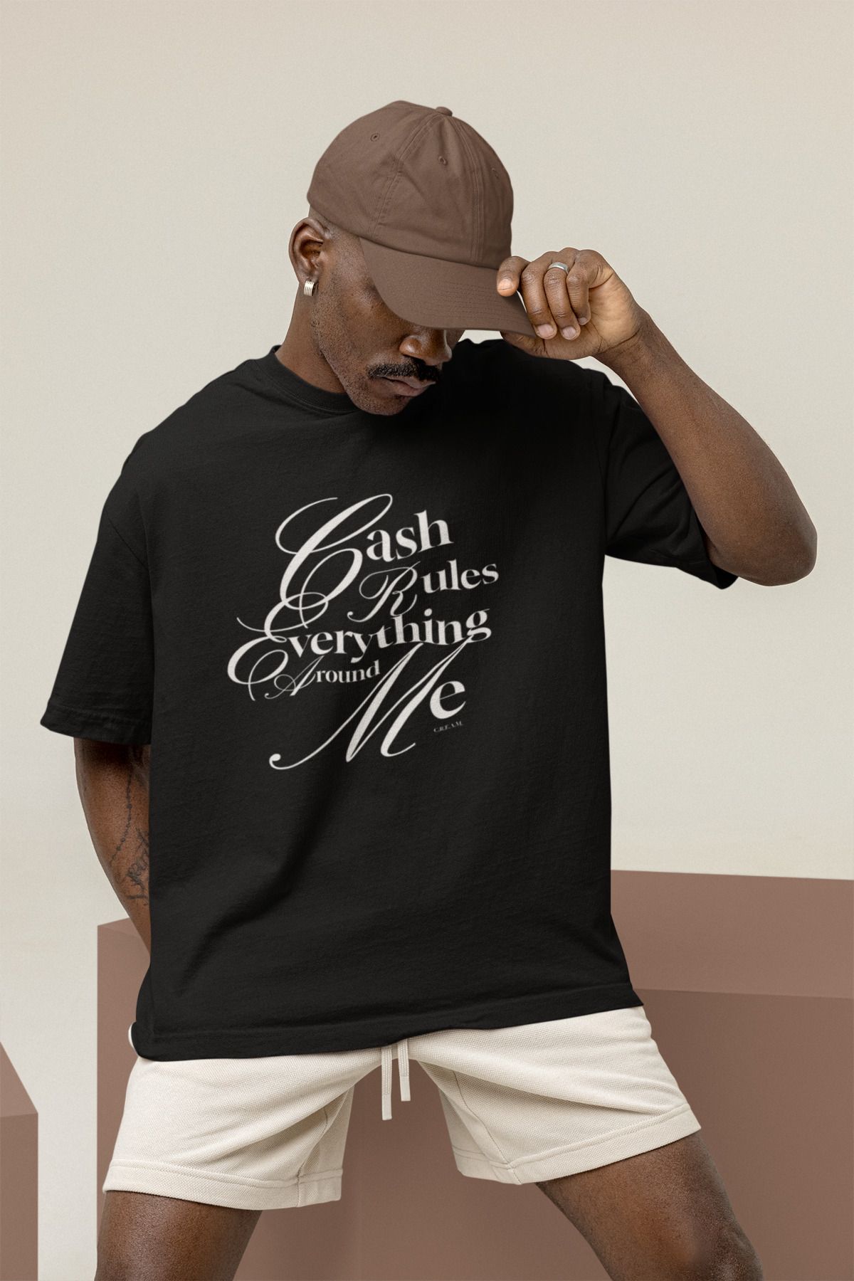 MAGORS CASH RULES EVERYTHİNG AROUND ME BASKILI BİSİKLET YAKA PAMUKLU OVERSIZE KALIP KISA KOLLU ERKEK TSHIRT