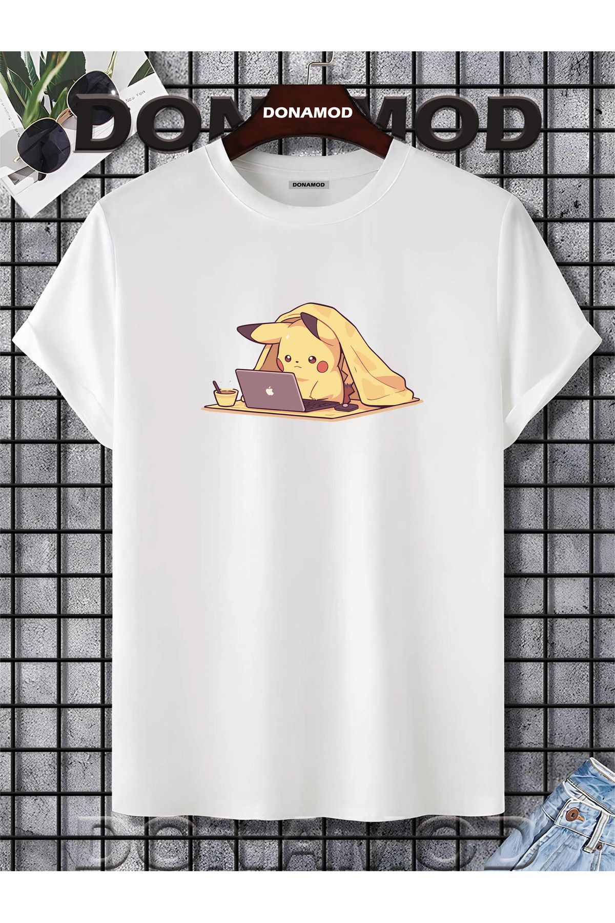 donamod Pikachu Pikaçu Pokemon Maske Çizgi Film Sarı Tasarımlı Hediye Arkadaş Tişört T shirt