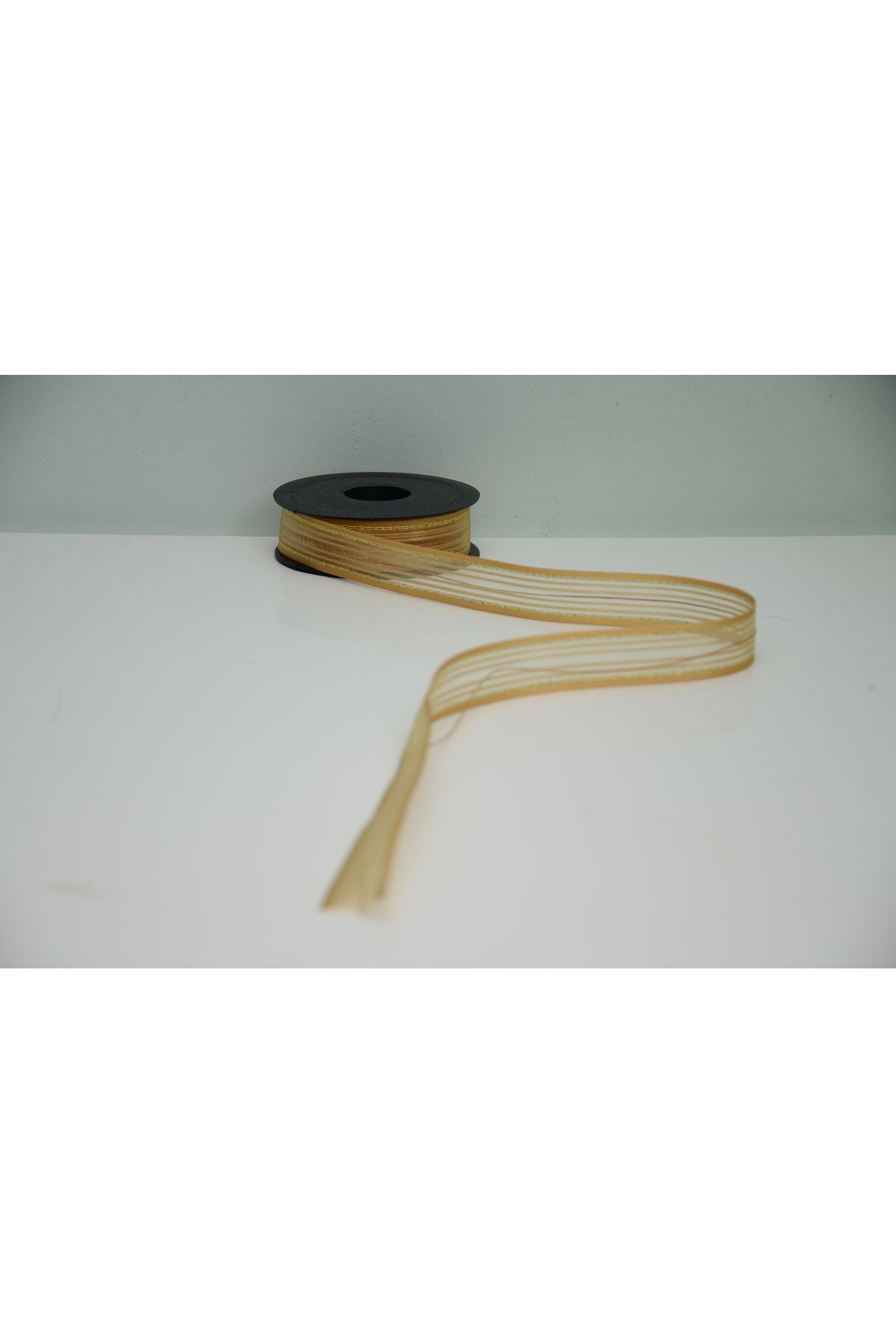 ÇINARASYADAHOME Gold çizgili Şifon Çekmeli İpli Kurdele 20 Metre 2.5 cm Süsleme Kurdelesi