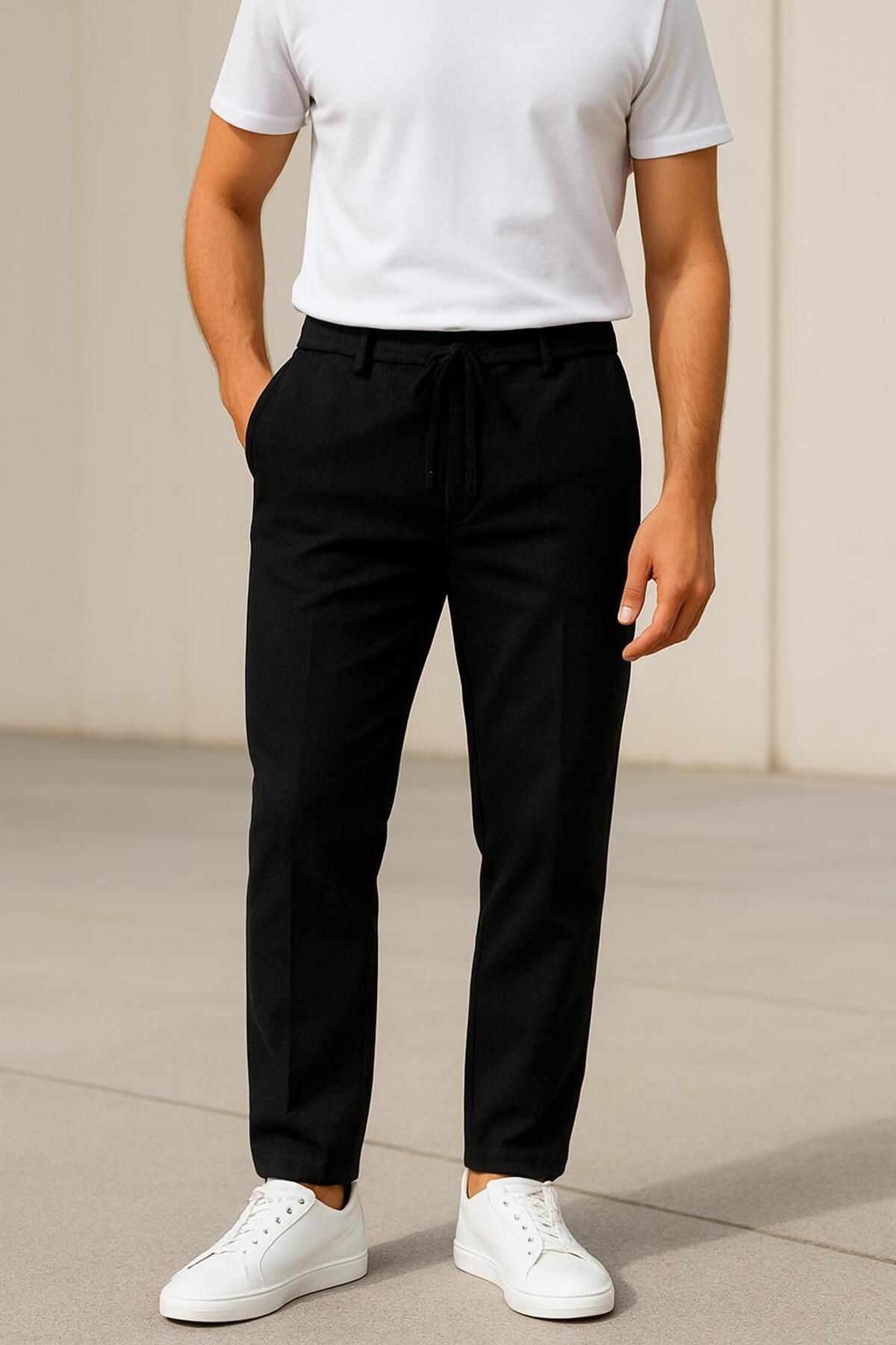 Xram ERKEK ESNEK BEL LASTİK HAM KETEN KUMAŞ JOGGER PANTOLON