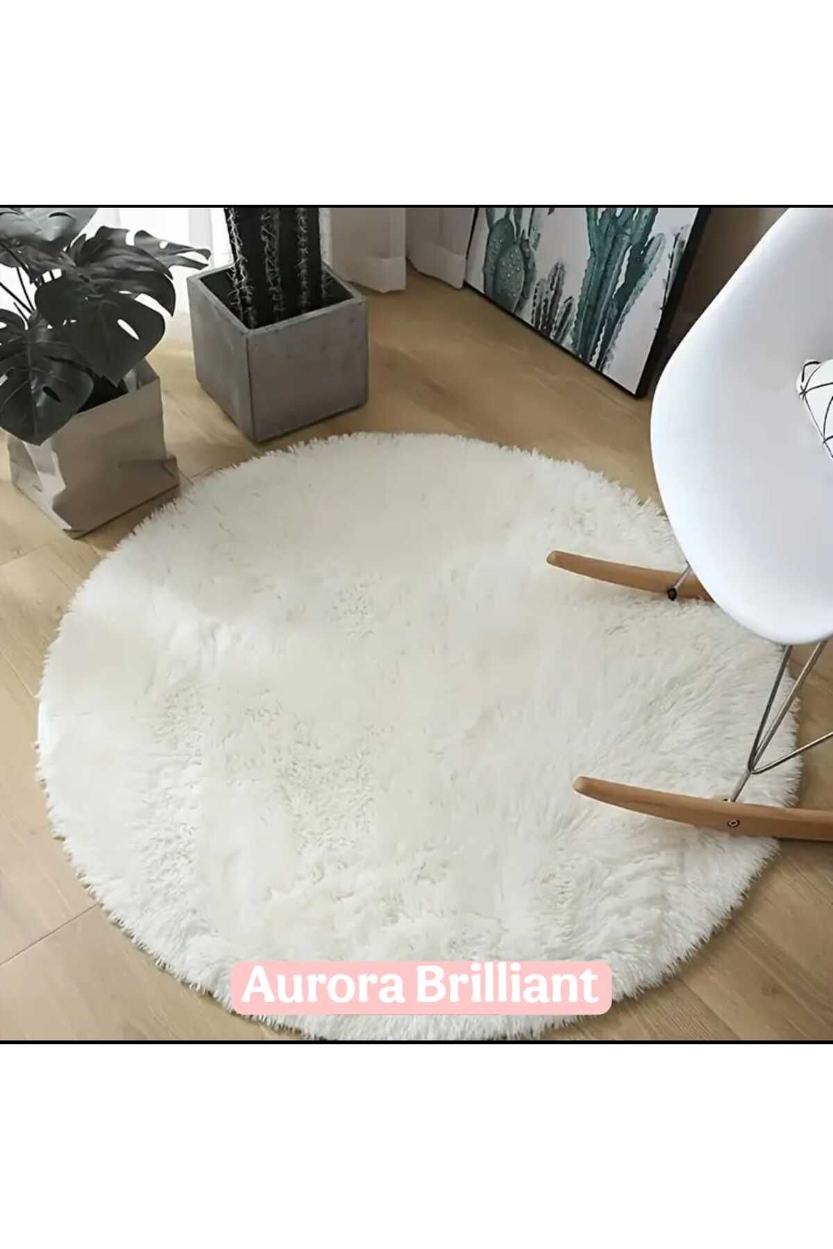 Aurora Brilliant YENİ NESİL PUFYY PELUŞ HALI YUVARLAK KESİM DOT TABAN YÜKSEK KALINLIK ISLAK ZEMİNLER İÇİNDE UYGUNDUR