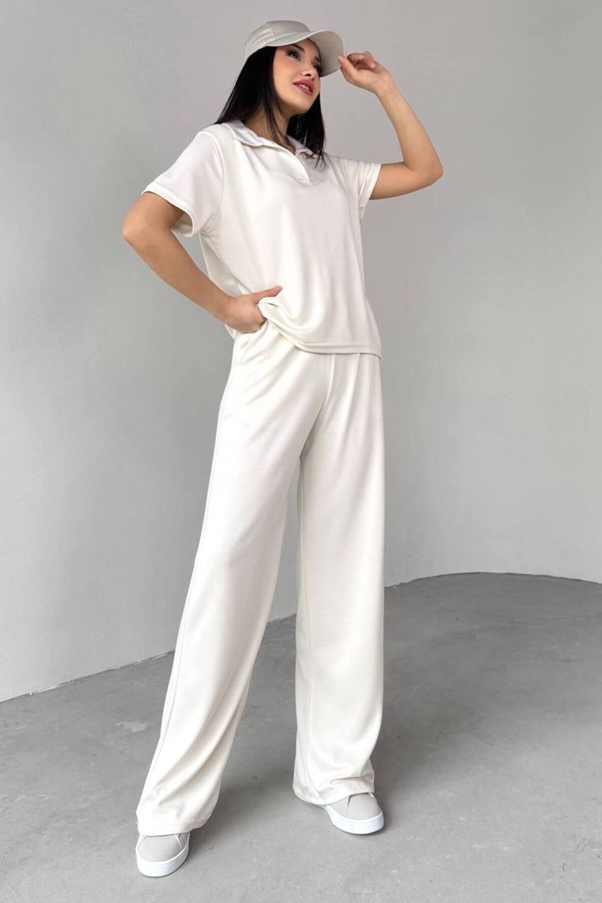 FIABAFASHİON fiabafashion Modal kumaş kadın polo yaka kısa kol pantolon takım