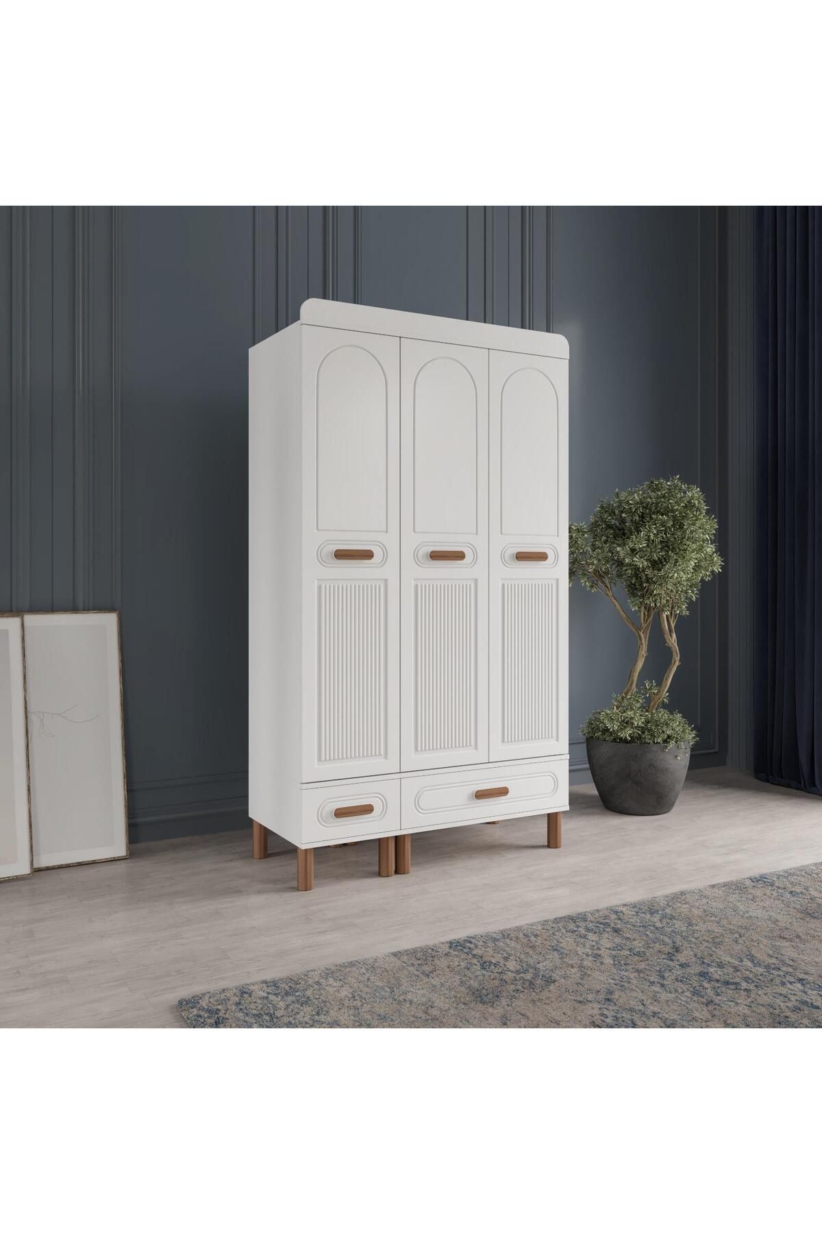 AKA HOME Cemre 3 Kapaklı MDF Çekmeceli Gardırop