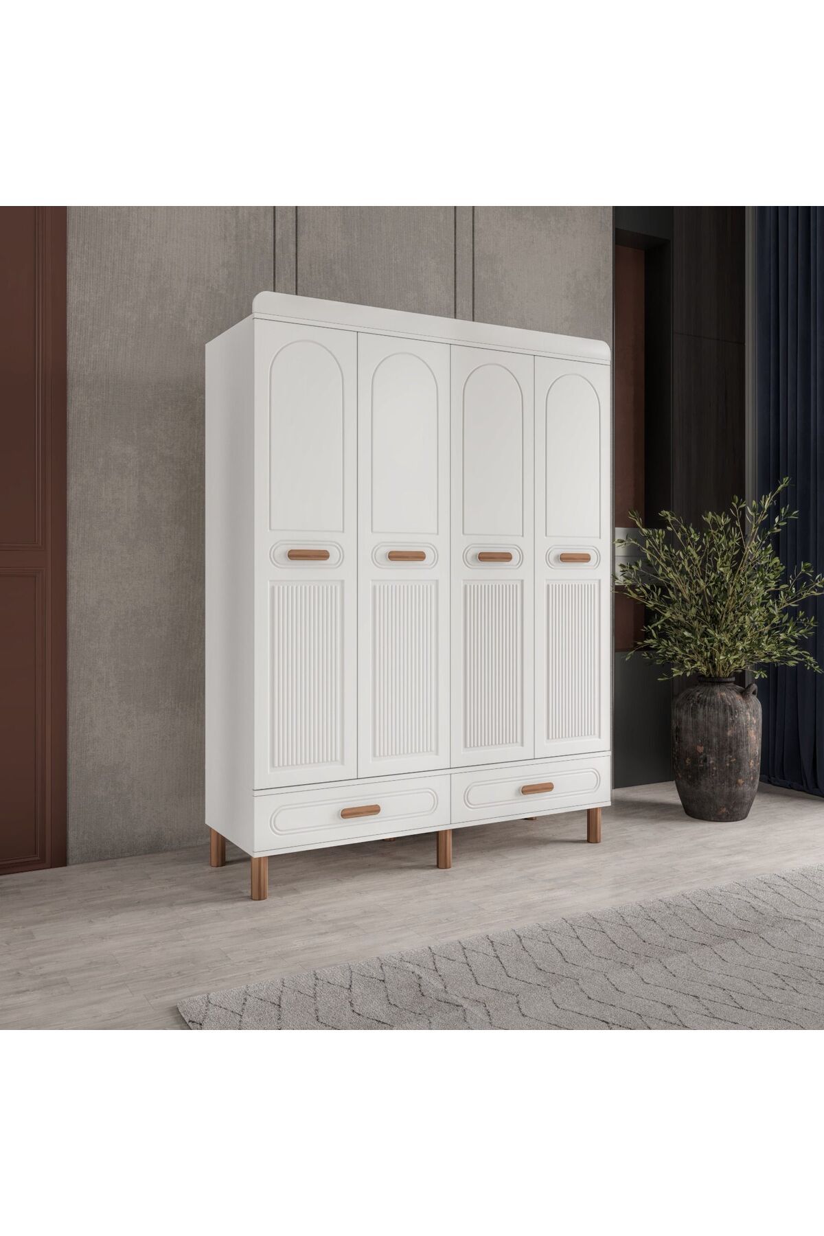 AKA HOME Cemre 4 Kapaklı MDF Çekmeceli Gardırop