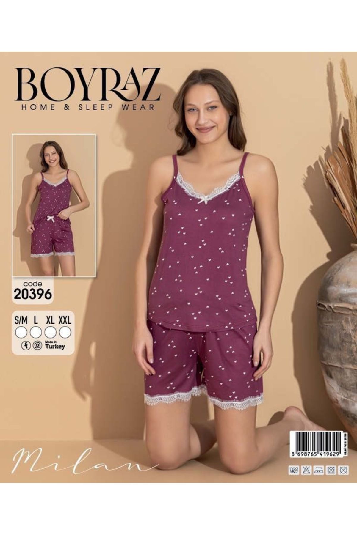 BOYRAZ Milan Kumaş İp Askılı Şortlu Yazlık Pijama Takımı