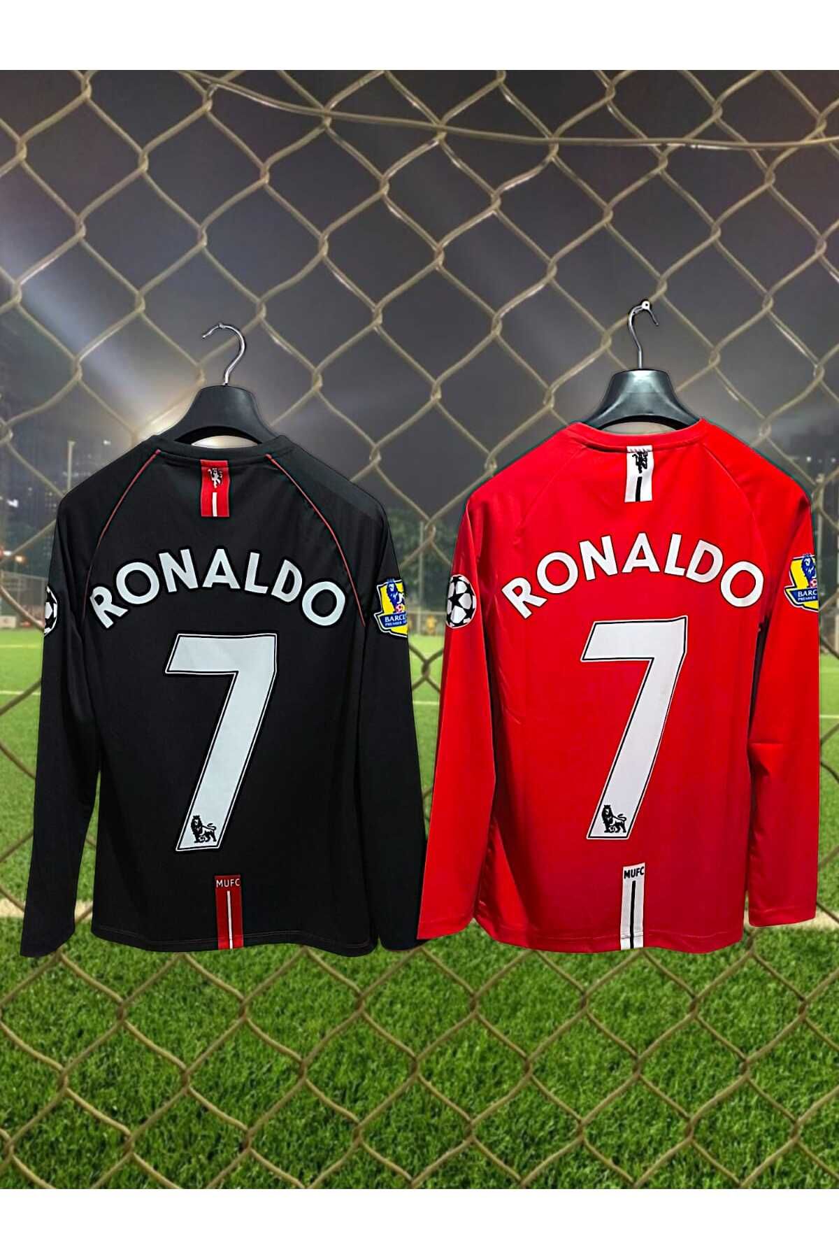 After Party Ronaldo Manchester United 2008 Sezonu kırmızı ile siah Uzun Kollu Forması 2 li takım VS SPOR ATLET