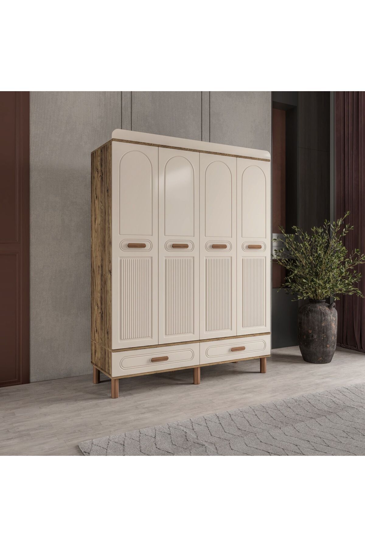 AKA HOME Cemre 4 Kapaklı MDF Çekmeceli Gardırop