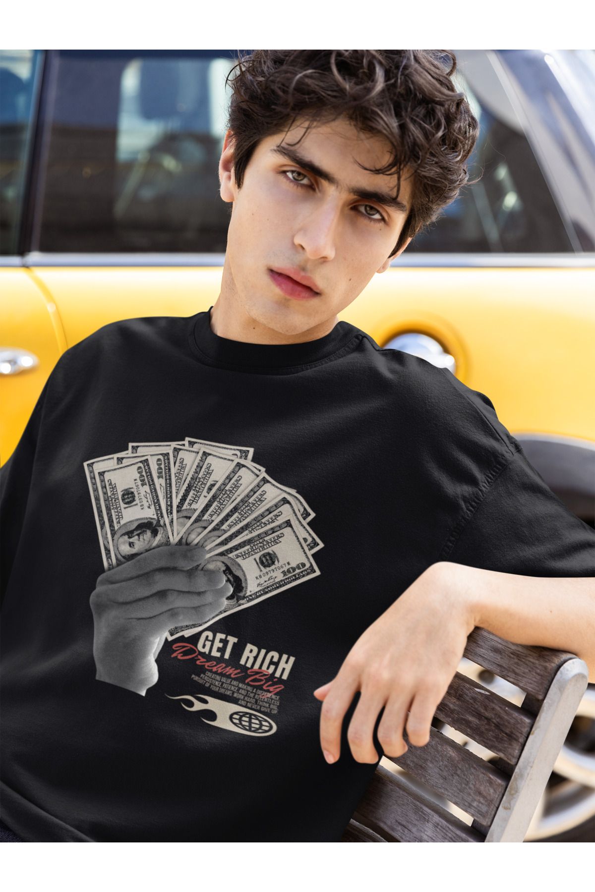 MAGORS MONEY BASKILI BİSİKLET YAKA PAMUKLU OVERSIZE KALIP KISA KOLLU ERKEK TSHIRT
