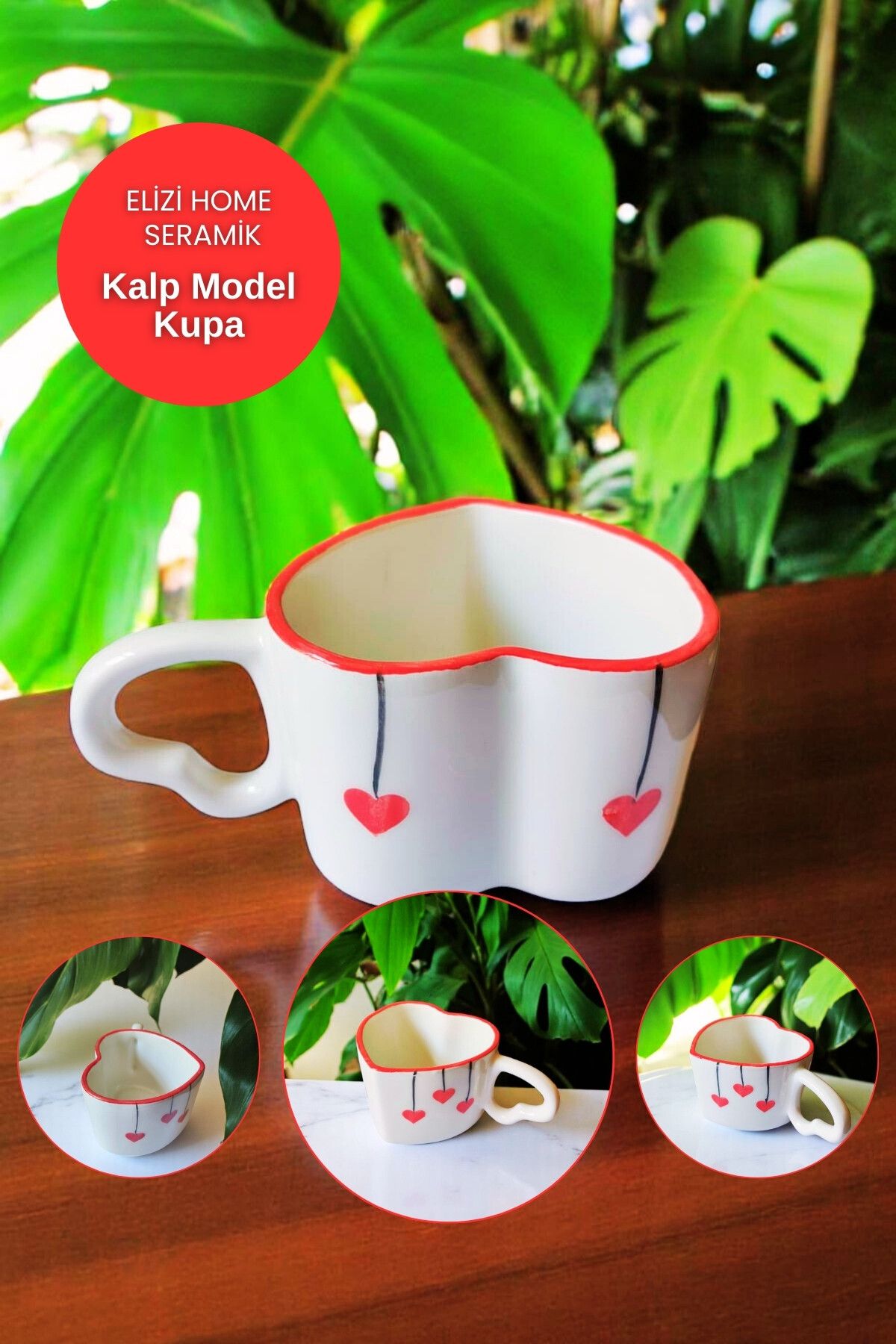REAY HOME El Yapımı Seramik Kalp Kalp Desenli Model Mug Kupa Fincan | Mug Fincan Kupa Kahve Kupası