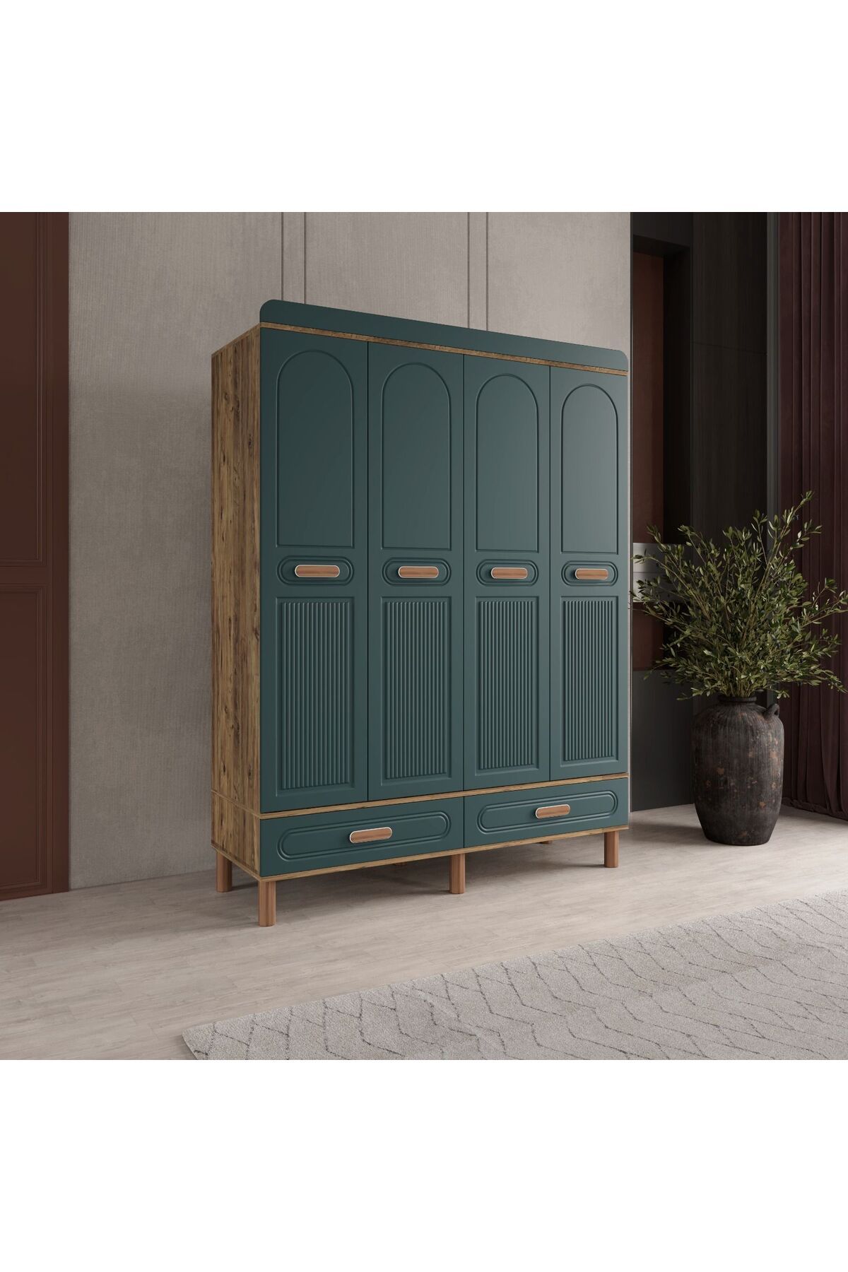 AKA HOME Cemre 4 Kapaklı MDF Çekmeceli Gardırop
