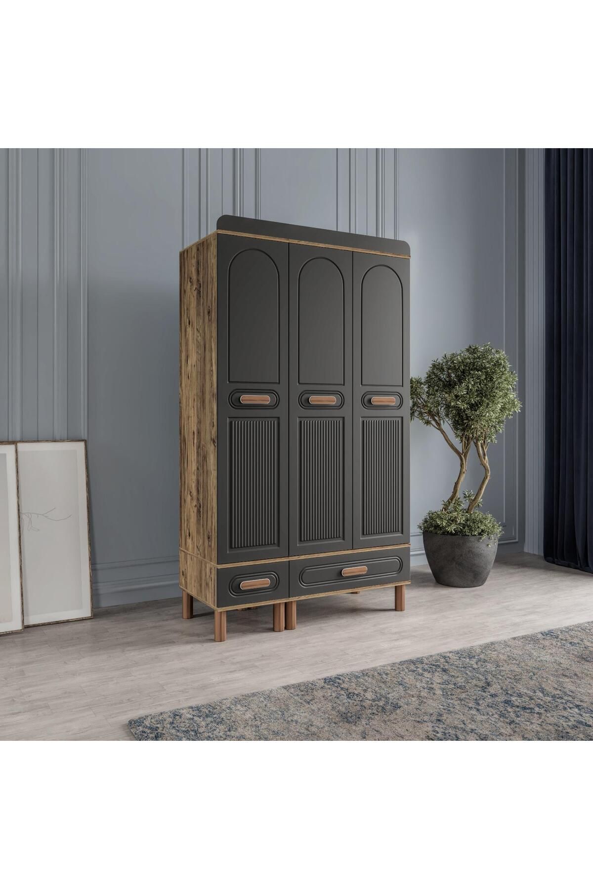 AKA HOME Cemre 3 Kapaklı MDF Çekmeceli Gardırop