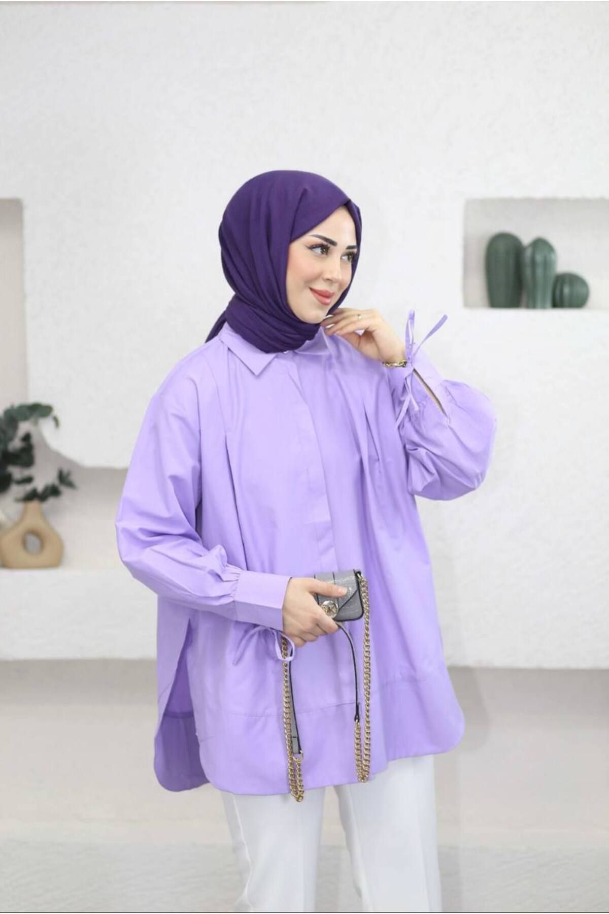 Suede Style 8511 - Poplin Pileli Gizli Düğmeli Kadın Gömlek