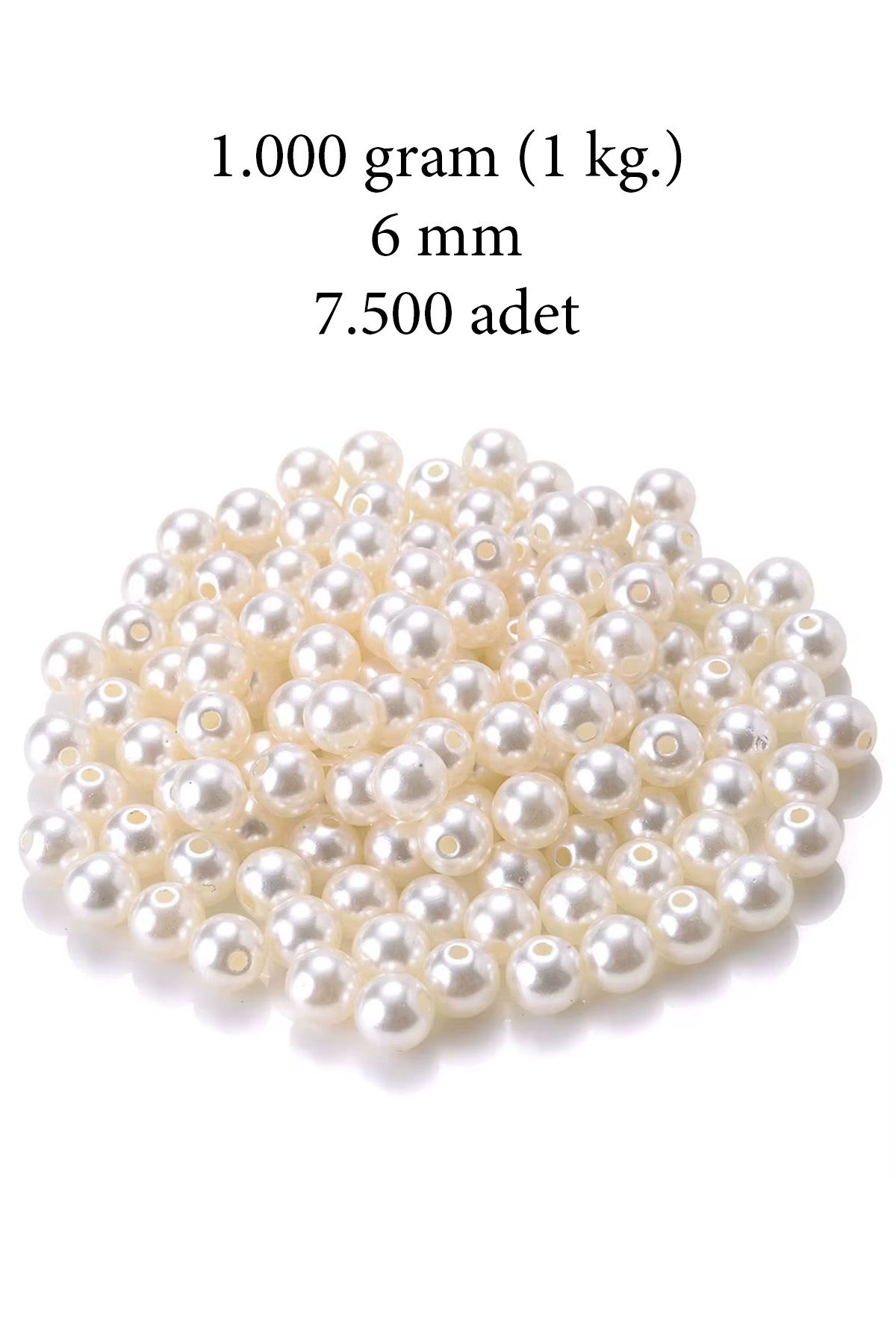 Royaleks 1.000 gram (1 kg.) 6mm Krem Renk Plastik İnci Boncuk Çanta ve Takı Yapım Boncuğu (~7.500 adet)