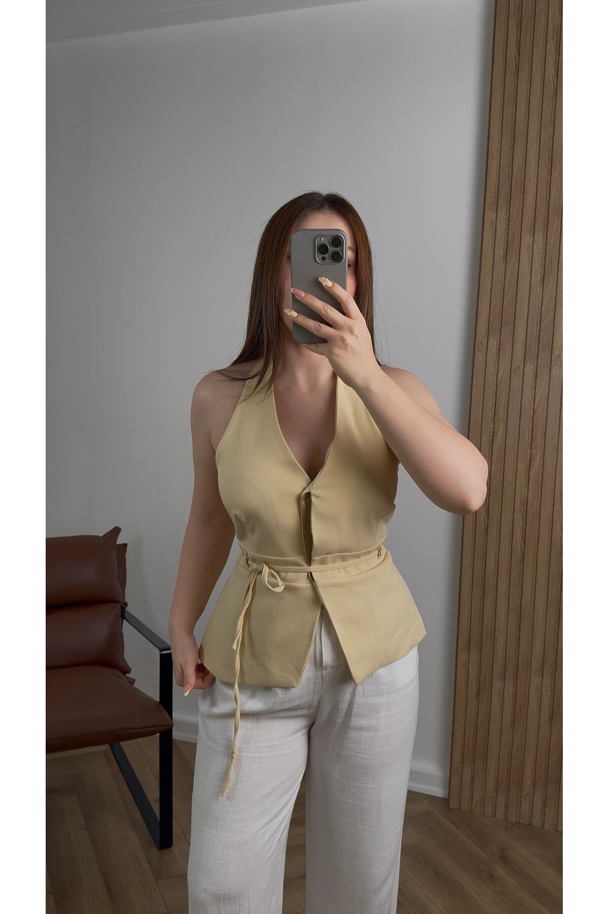 songül özdeş Yeni Sezon Premium Keyen İp Kemerli Yelek