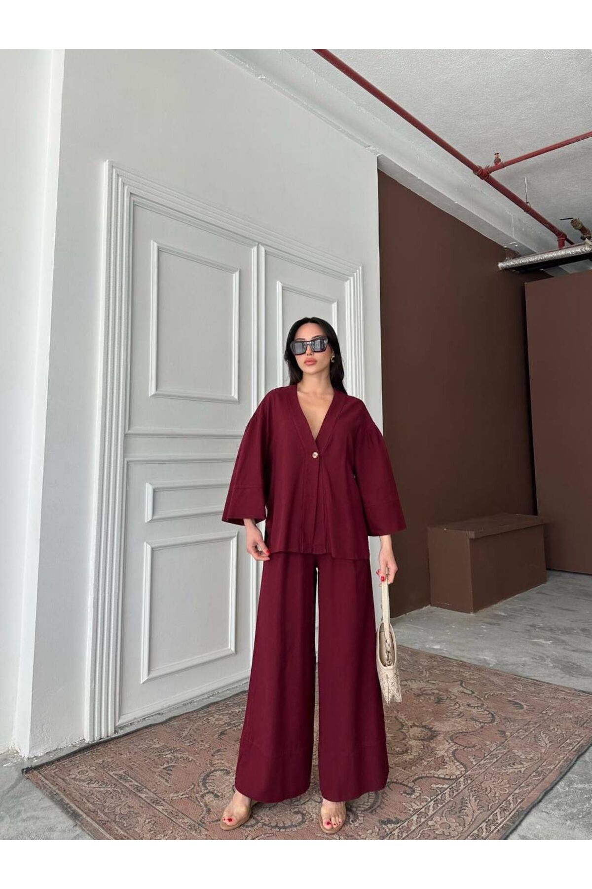 AlisaSu İskenderiye Keten Tek Düğme Detay Takım