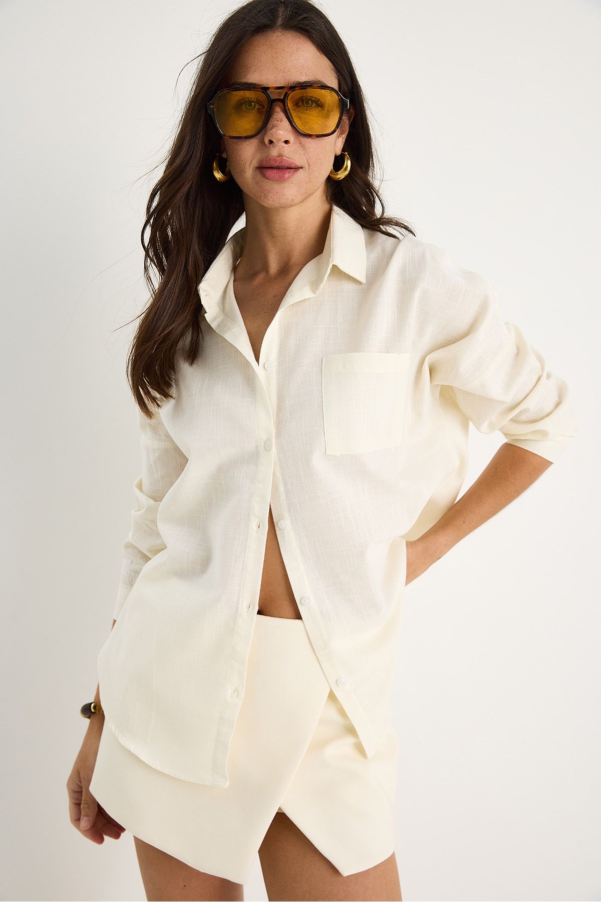 Bianco Lucci-Koszula lniana damska oversize z jedną kieszenią 25626 60284054 3