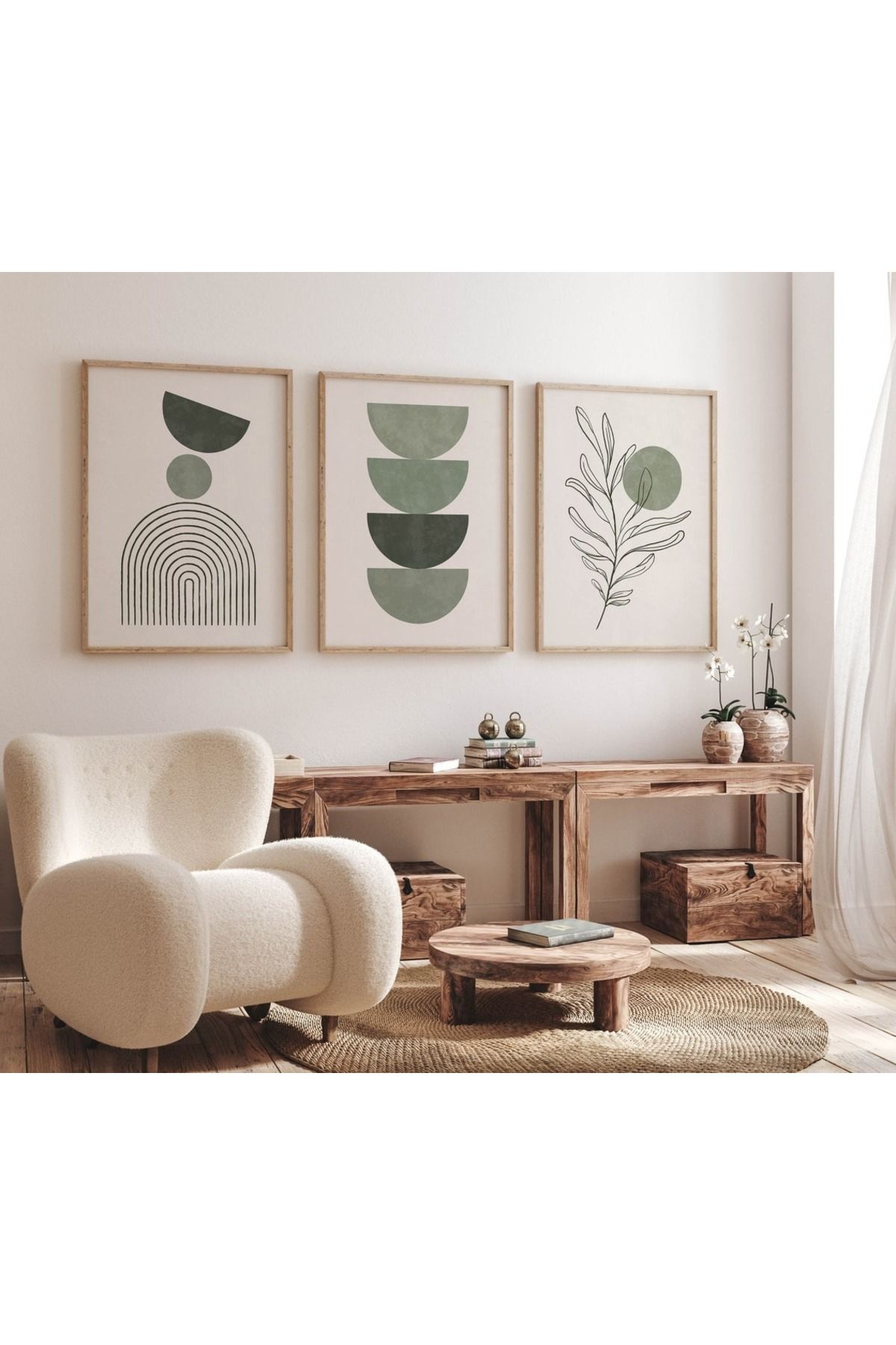 Dekorsiahome 3 Parça Ahşap Çerçeveli Oturma Odası Salon Mutfak Tablo Seti SET3233