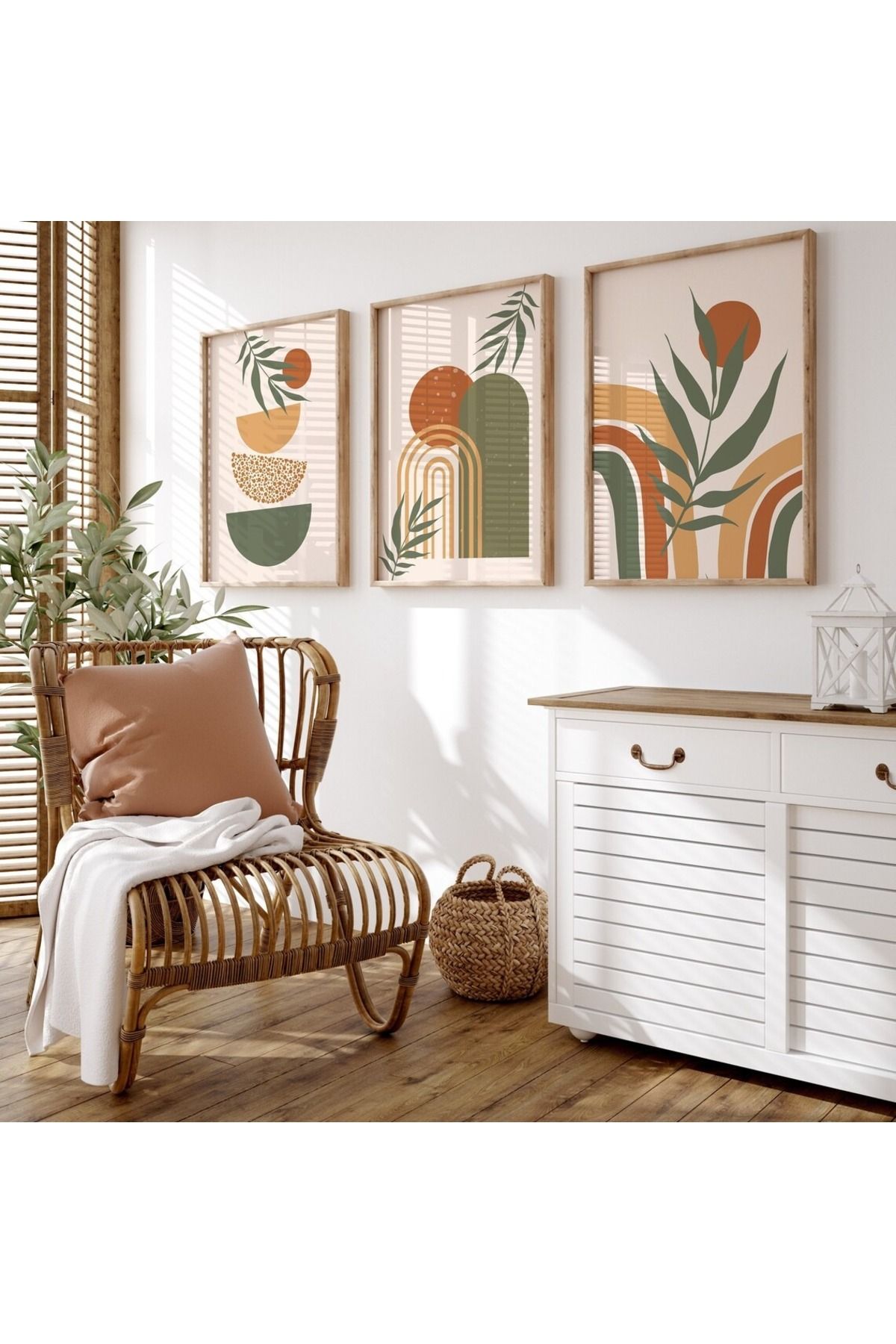 Dekorsiahome 3 Parça Ahşap Çerçeveli Oturma Odası Salon Mutfak Tablo Seti SET3205