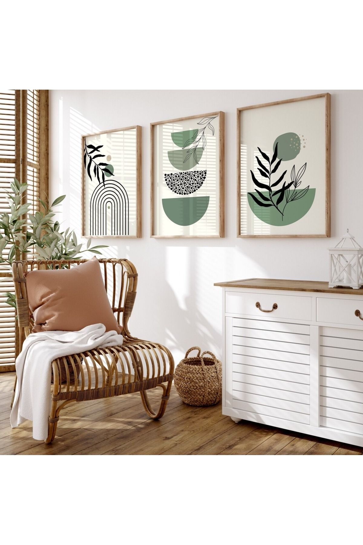 Dekorsiahome 3 Parça Ahşap Çerçeveli Oturma Odası Salon Mutfak Tablo Seti SET3206