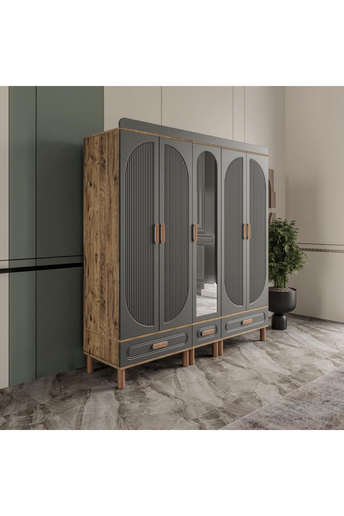 AKA HOME Arel 5 Kapaklı MDF Çekmeceli Gardırop