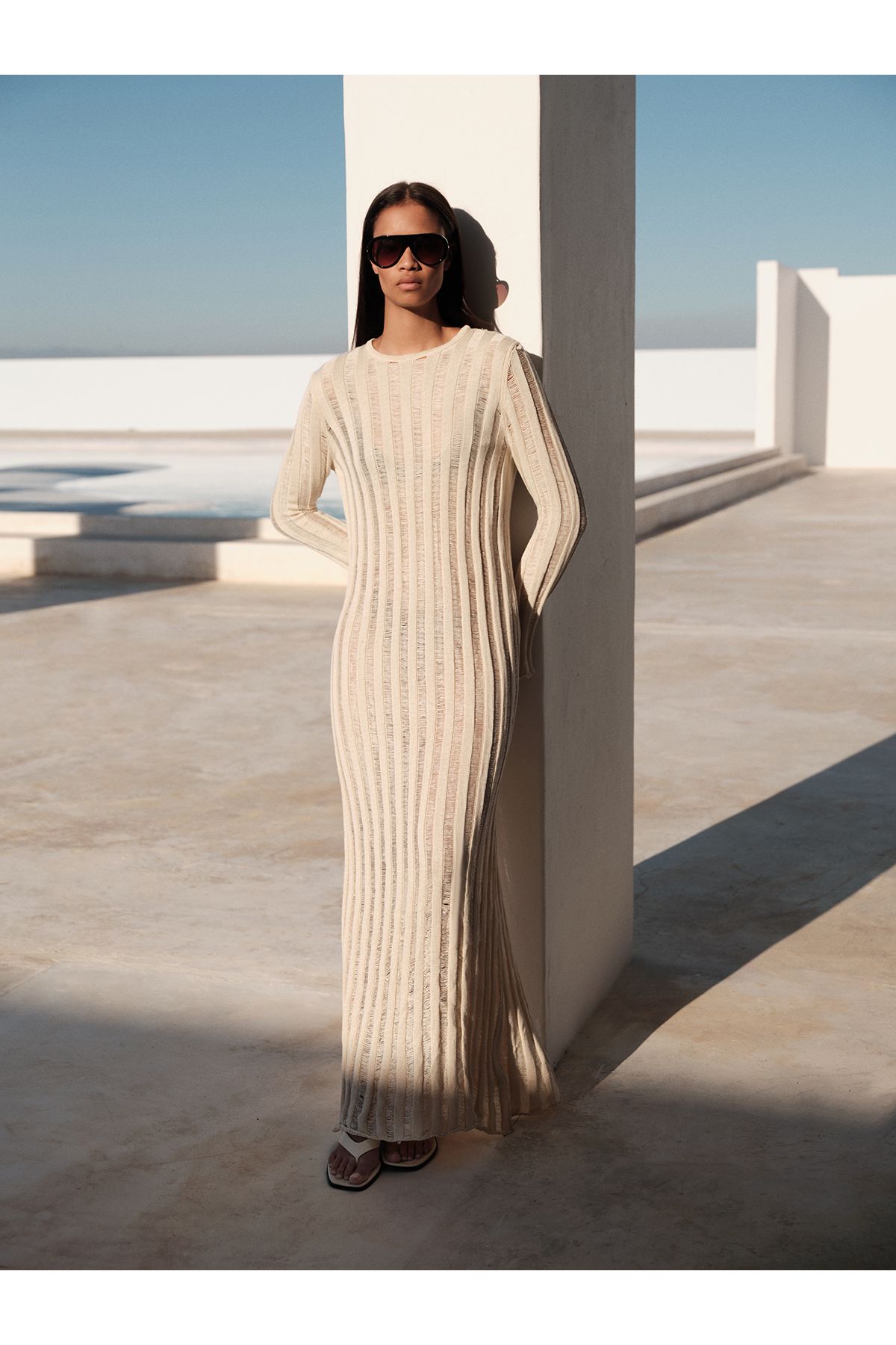 mathilda store Kadın Ekru Bella Maxi Beachwear Elbise