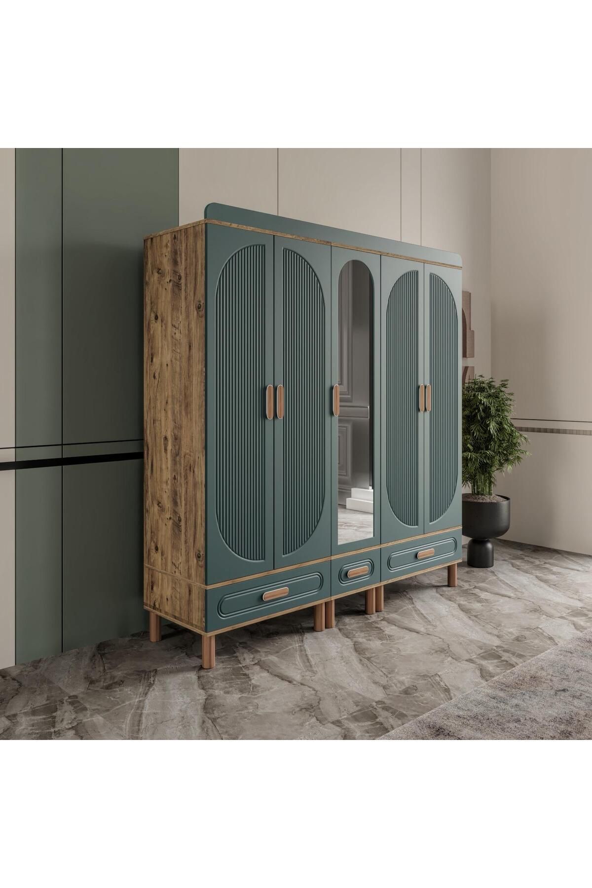 AKA HOME Arel 5 Kapaklı MDF Çekmeceli Gardırop