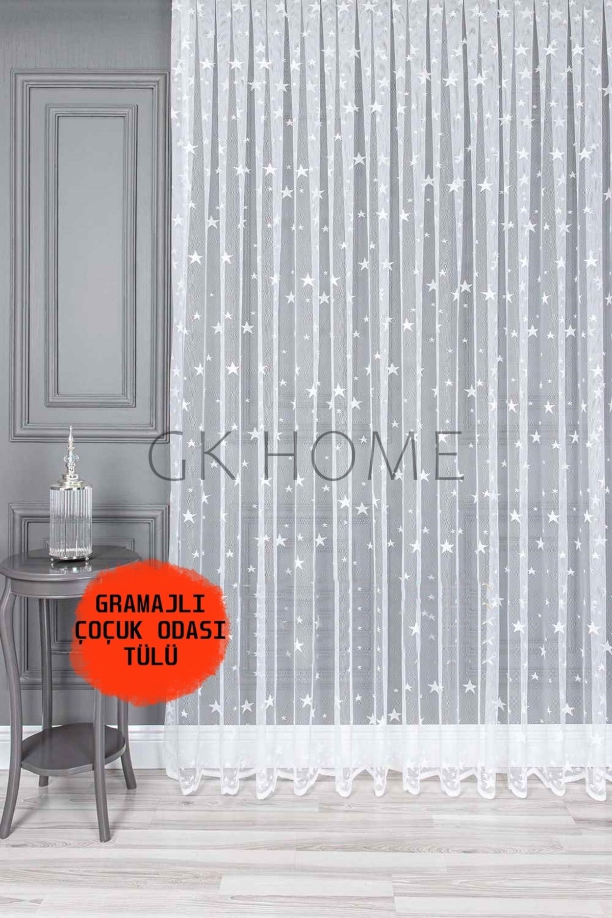 SAYDEMİR HOME Lüks Tül Perde Yıldız Desenli Çoçuk Odası Tülü SIK PİLE BEYAZ RENK