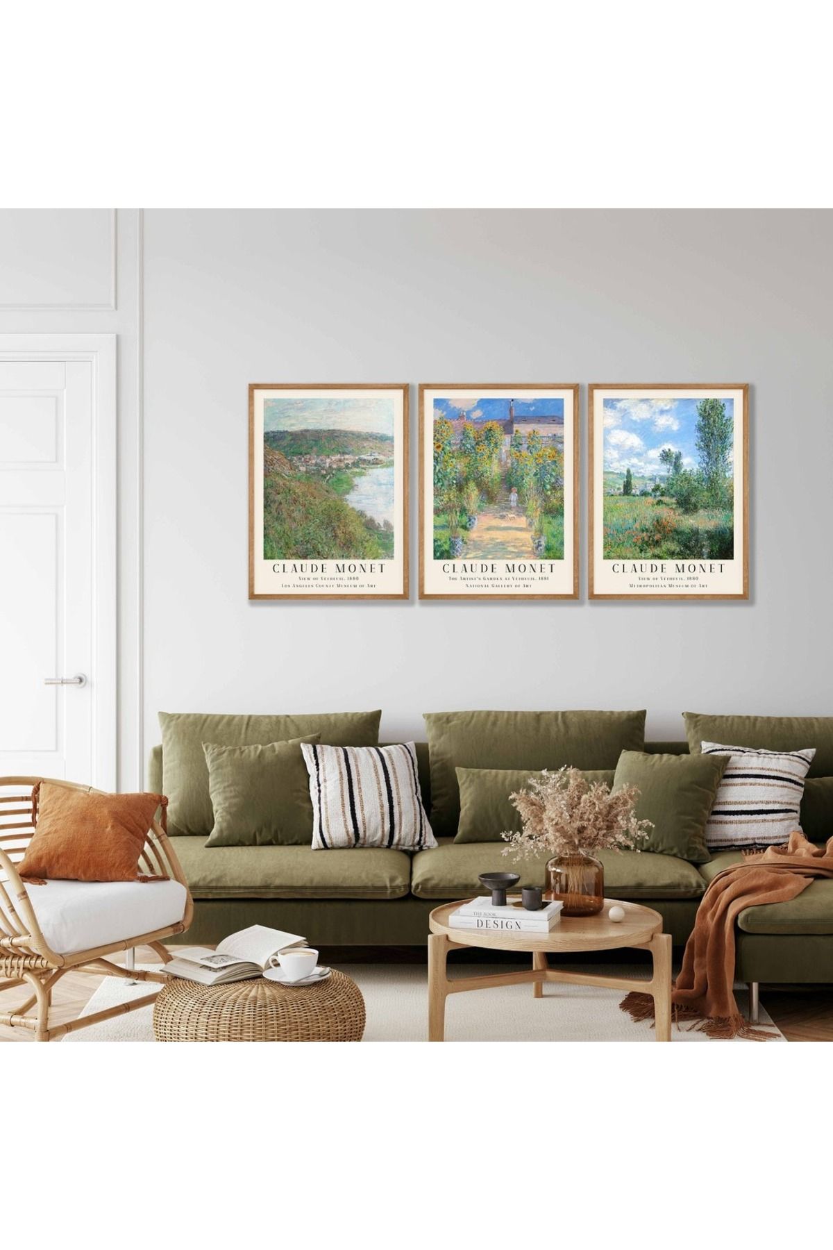 Dekorsiahome 3 Parça Ahşap Çerçeveli Oturma Odası Salon Mutfak Tablo Seti SET3237