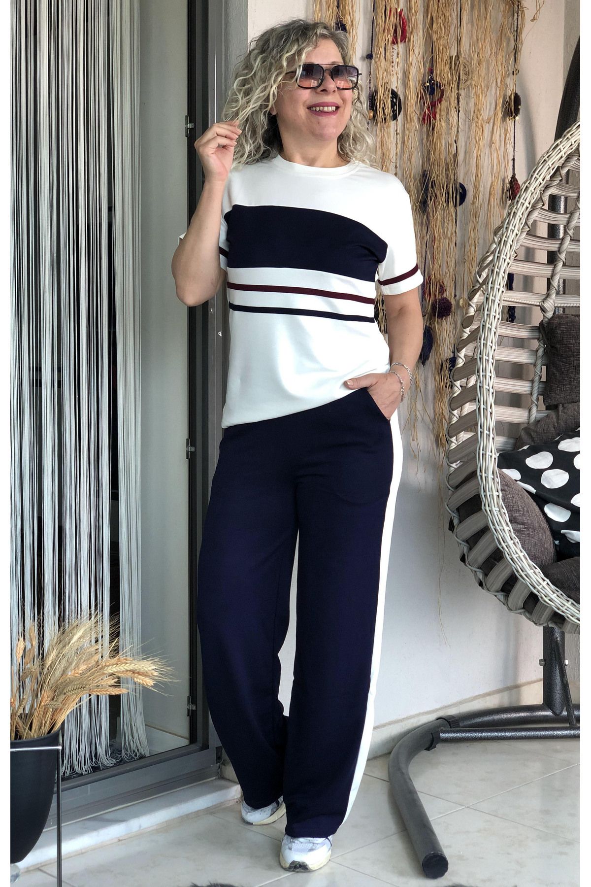 Dila Butik Modal Kumaş Çizgili Takım