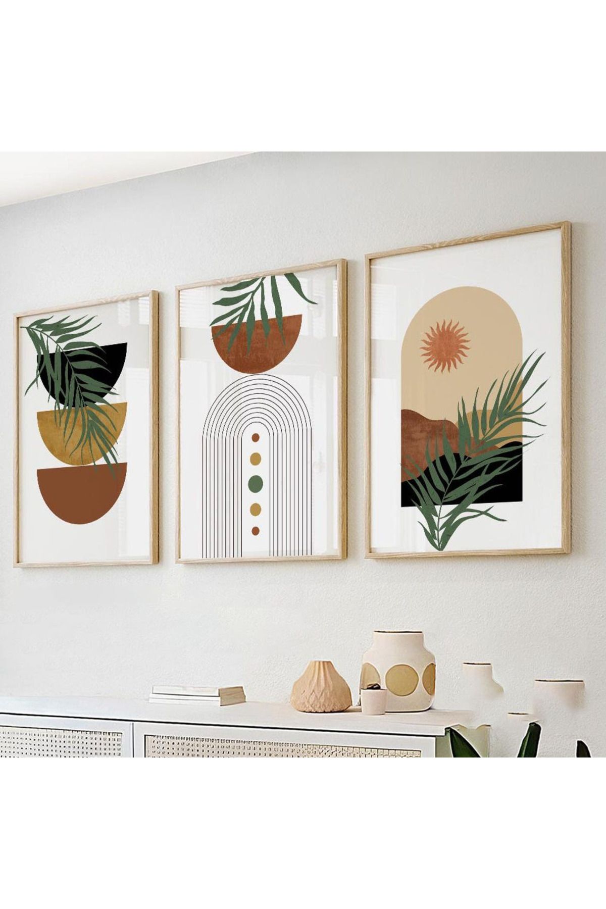 Dekorsiahome 3 Parça Ahşap Çerçeveli Oturma Odası Salon Mutfak Tablo Seti SET3252