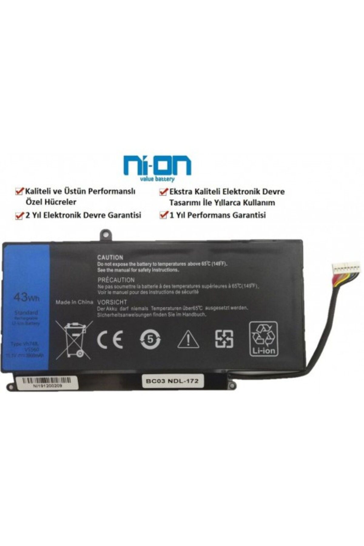 NION Dell DXR10 6PHG8 uyumlu Notebook Batarya - Pil