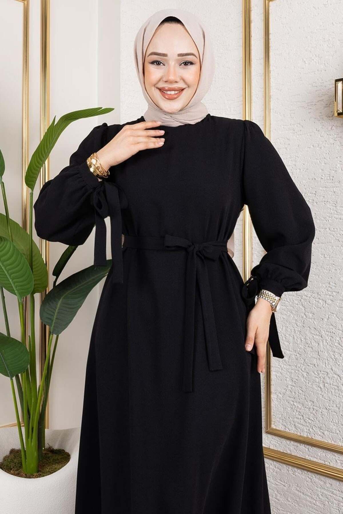 ORCHID Manşeti Bağcıklı Tesettür Elbise