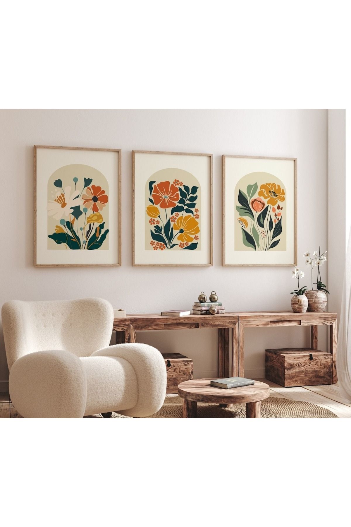 Dekorsiahome 3 Parça Ahşap Çerçeveli Oturma Odası Salon Mutfak Tablo Seti SET3224