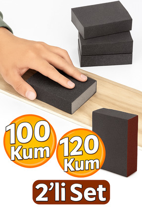 LEOX 2'li Sünger Zımpara Seti 100-120 Kum | Ahşap Metal Mobilya Hobi İçin Isl...