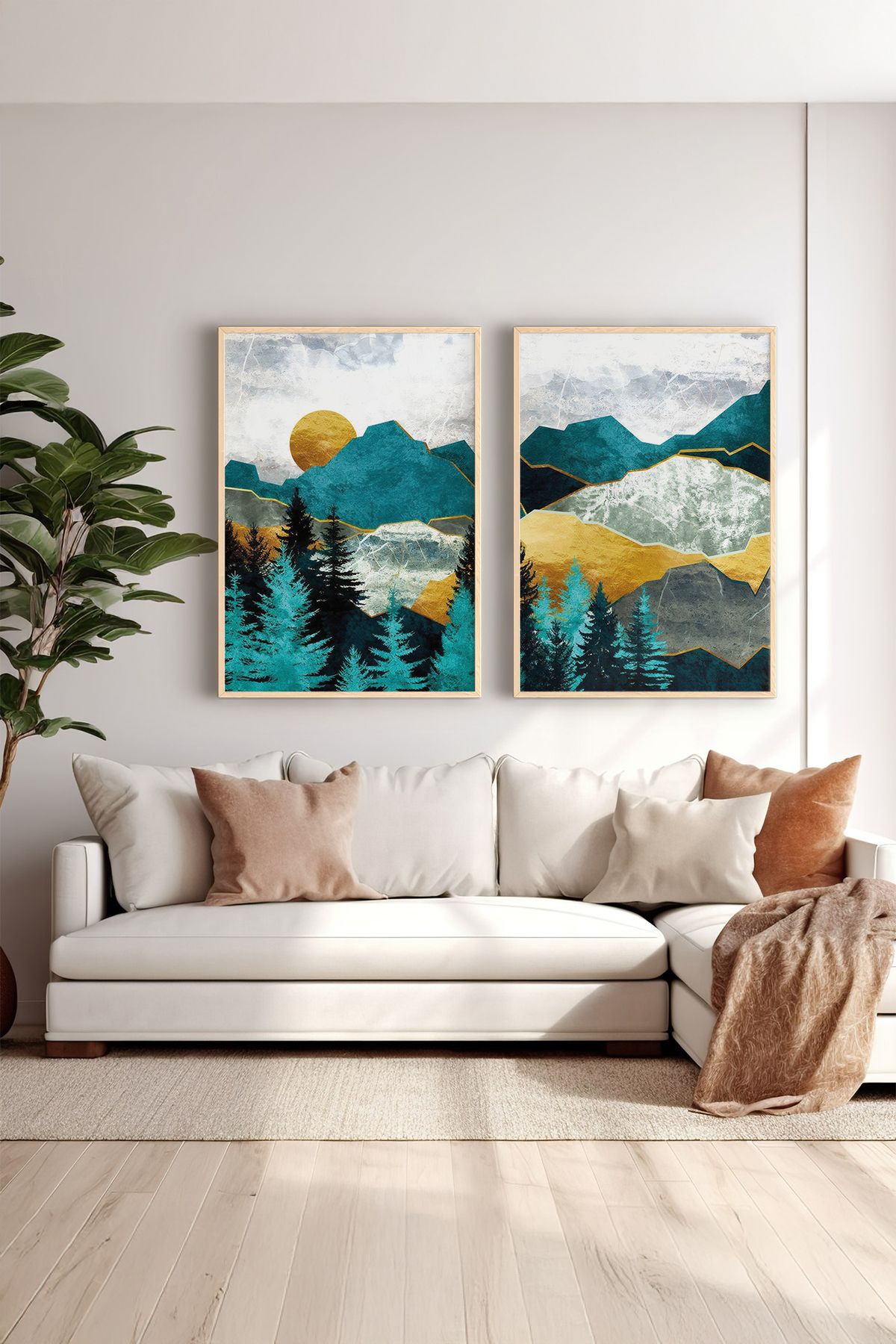 Artavessa 2 Parça Gerçek Ahşap Renkli Çerçeveli Tablo Seti - Model 25