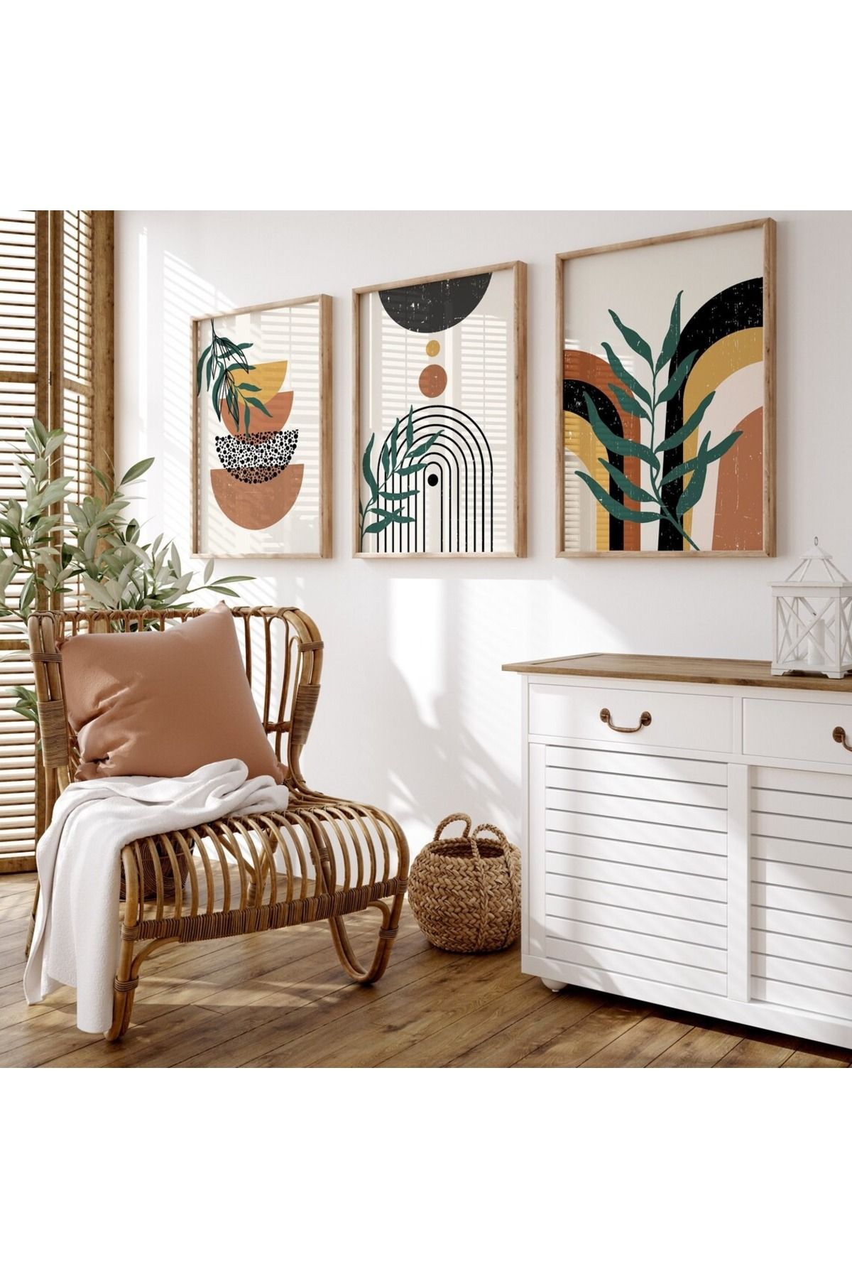 Dekorsiahome 3 Parça Ahşap Çerçeveli Oturma Odası Salon Mutfak Tablo Seti SET3204