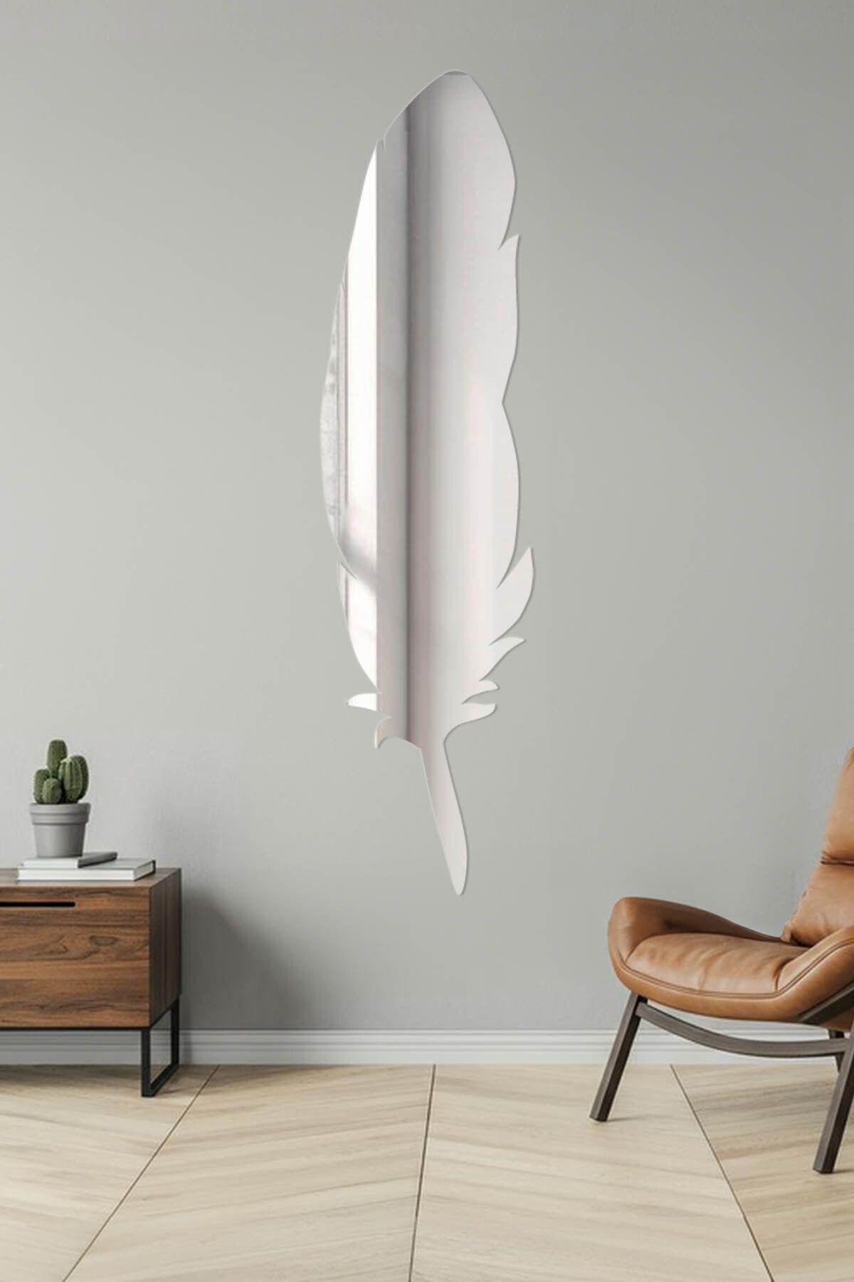 ikizkelebek Kuş Tüyü Desenli Kendinden Yapışkanlı Dekoratif Akrilik Ayna – 30 x 120 cm