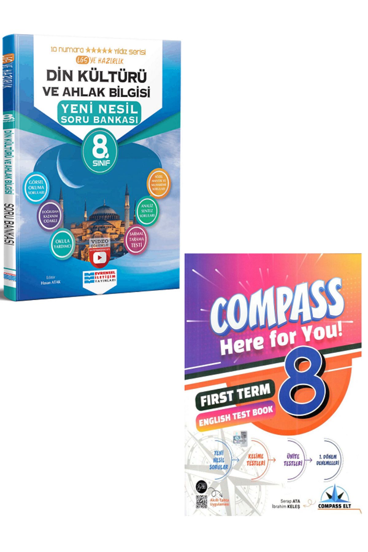 Evrensel İletişim Yayınları 8.Sınıf Evrensel İletişim Din Kültürü Soru Bankası + 8.Sınıf COMPASS İngilizce Test Book HEDİYELİ