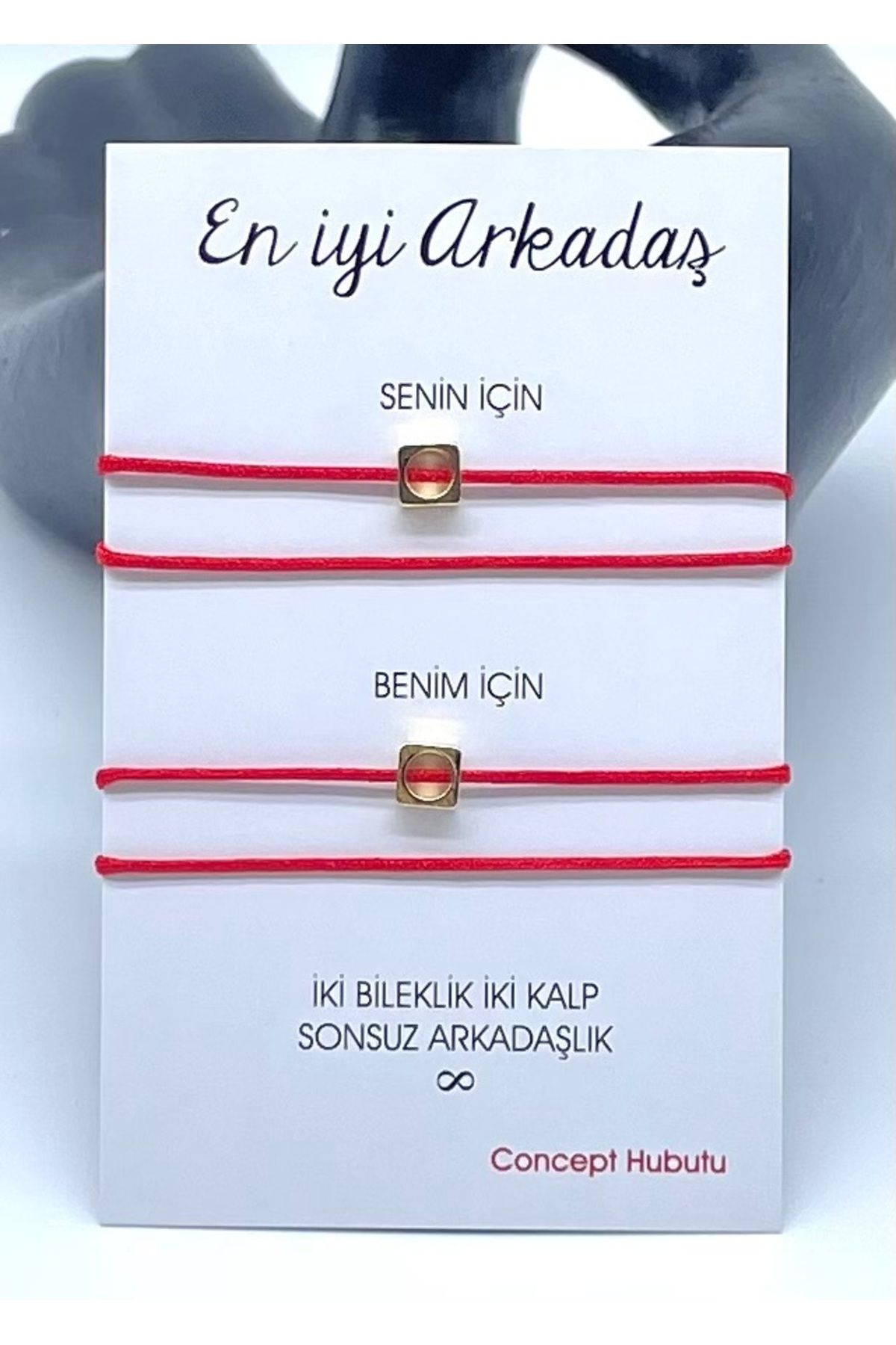 Concept HuBuTU Hediyelik Minimal Altın Kaplama Objeli En İyi Arkadaş Yazlık Kırmızı İp Halhal Seti ( 4 Adet)