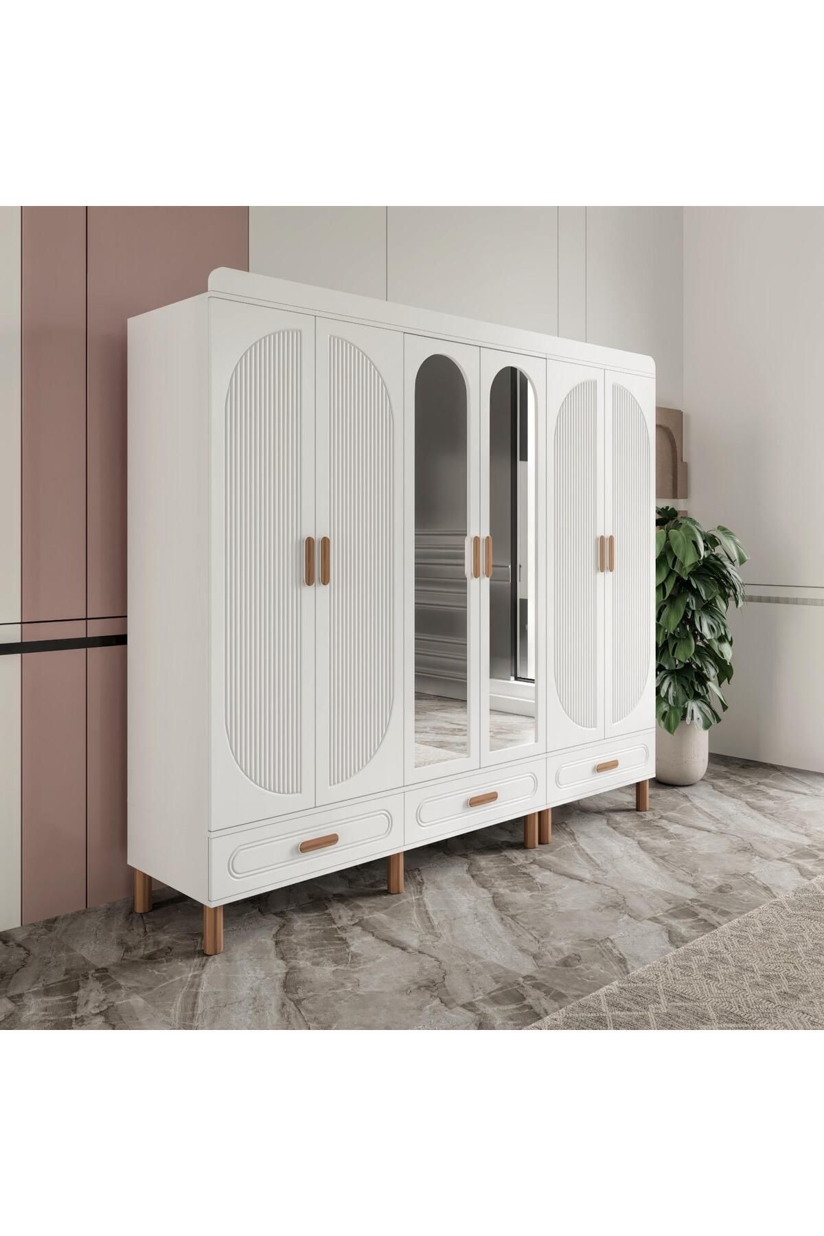 AKA HOME Arel 6 Kapaklı MDF Çekmeceli Gardırop