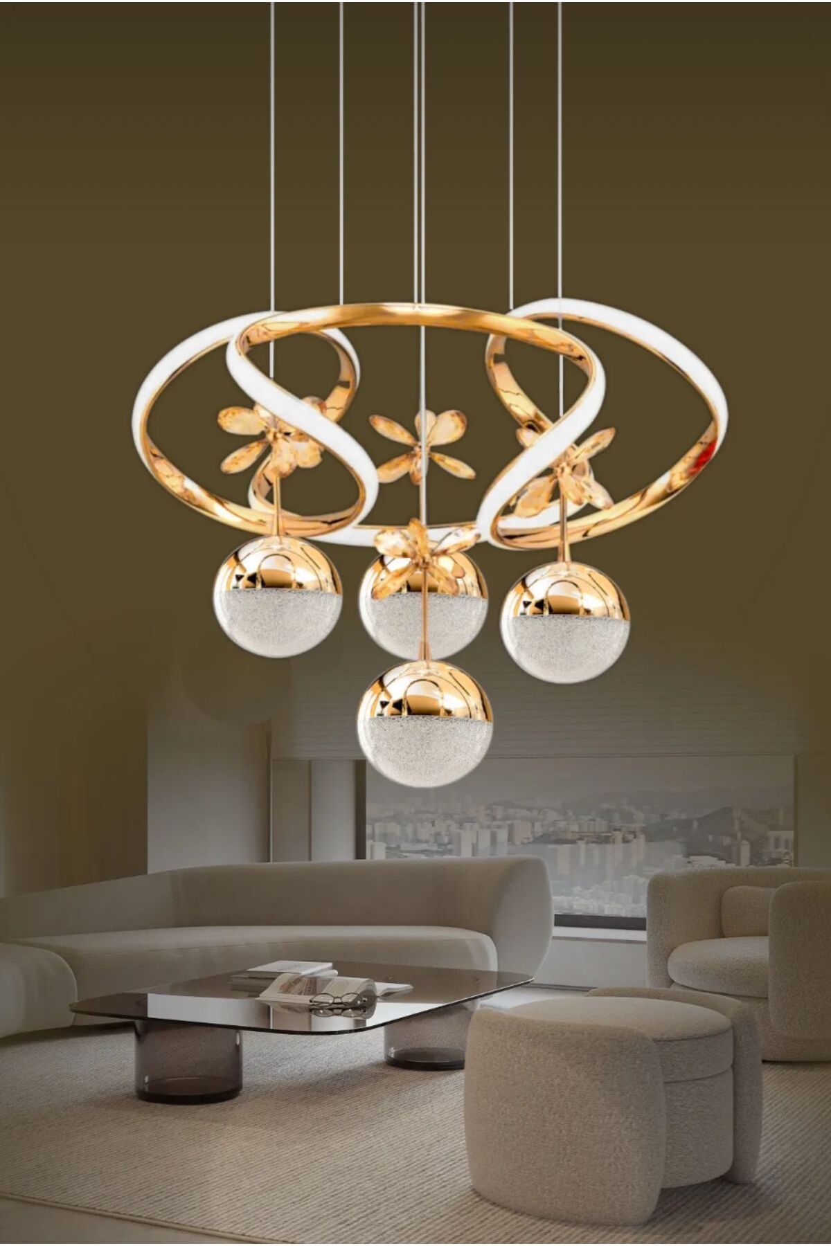 Hi Lighting MODERN TAÇLI ÇİÇEK MODEL 4 TOPLU AVİZE