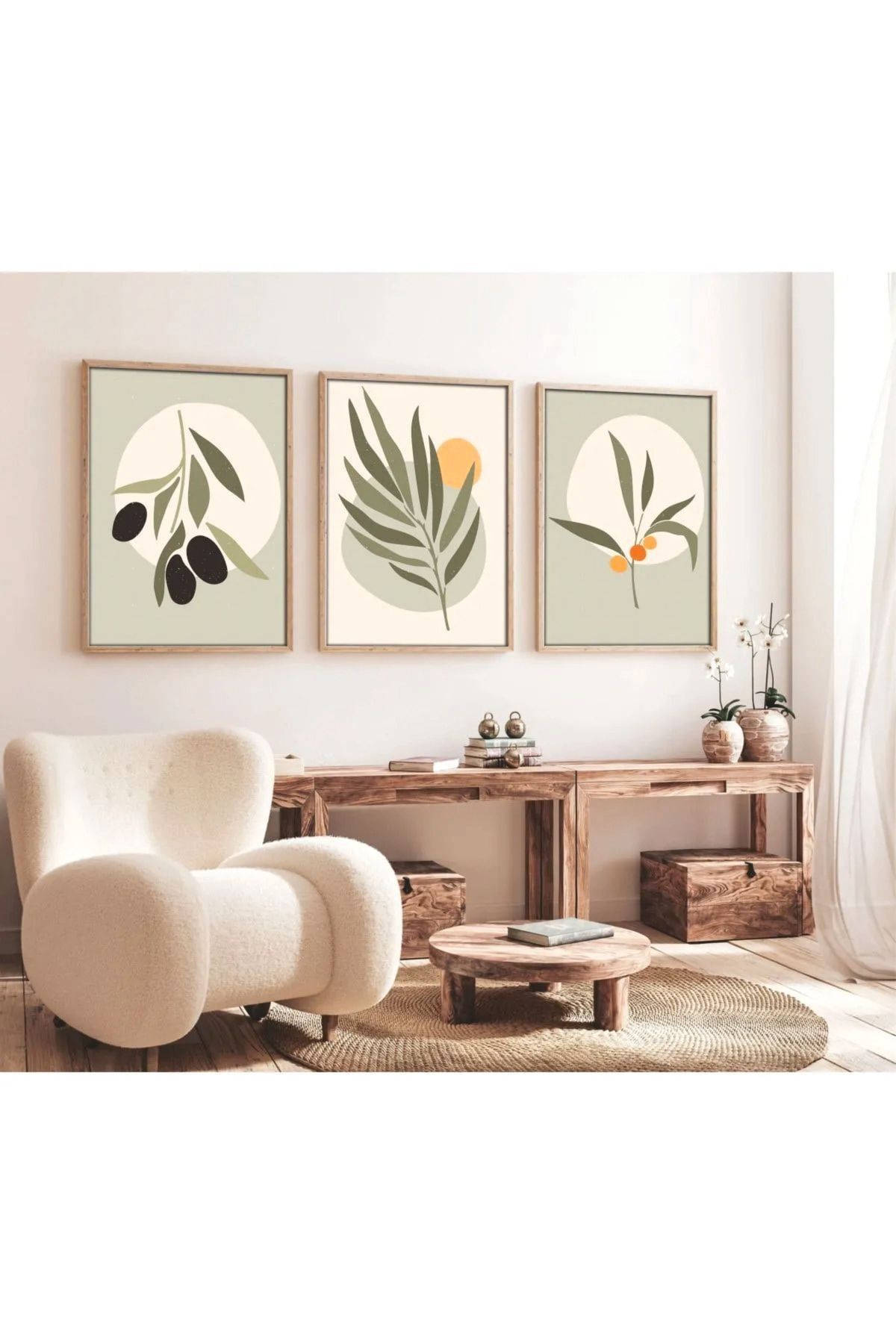 Dekorsiahome 3 Parça Ahşap Çerçeveli Oturma Odası Salon Mutfak Tablo Seti SET3174