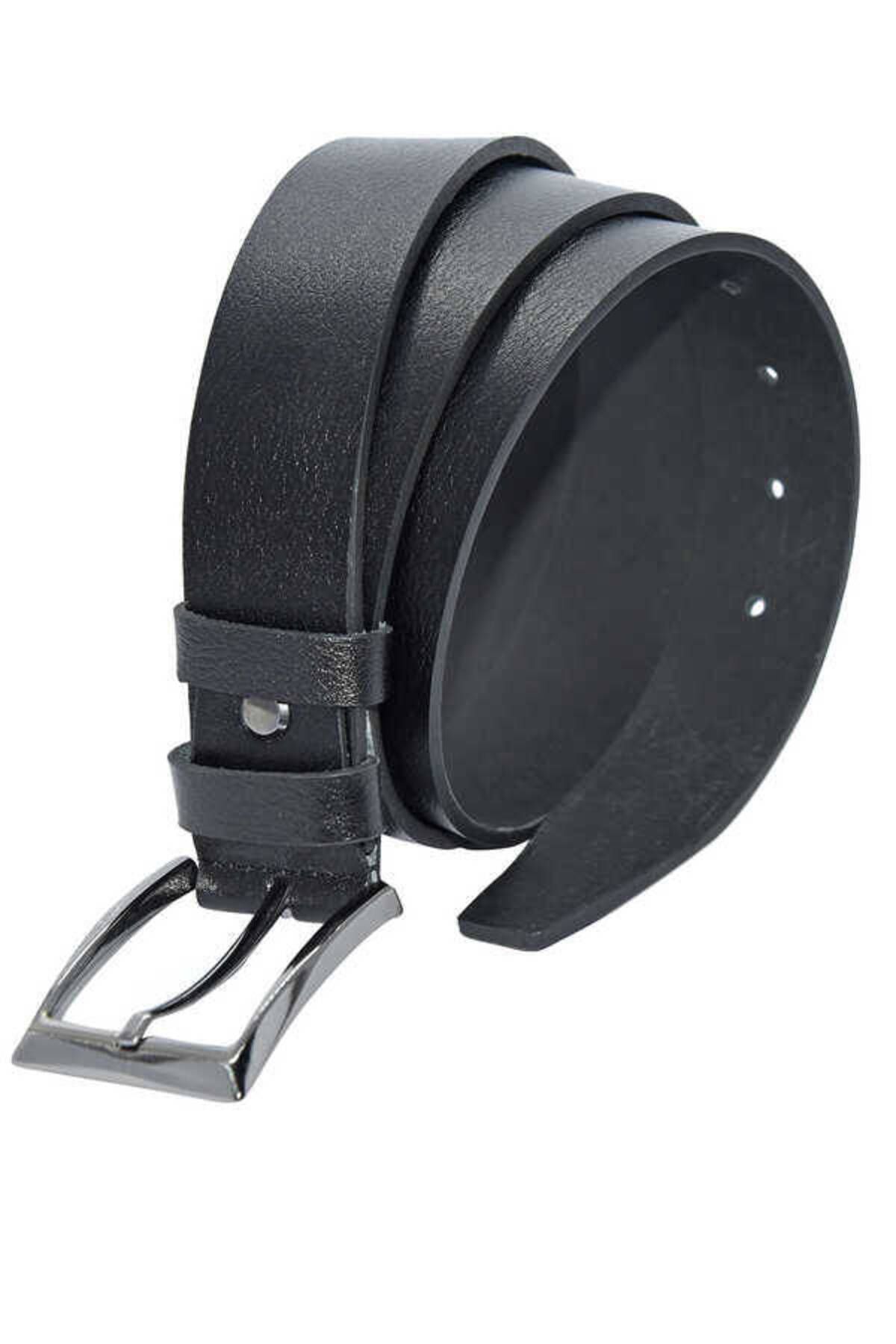 Süzer Deri-Black Genuine Leather Plain 3.5 Cm. Classic Belt - Single Layer Buffalo Leather - 300-Plain 3