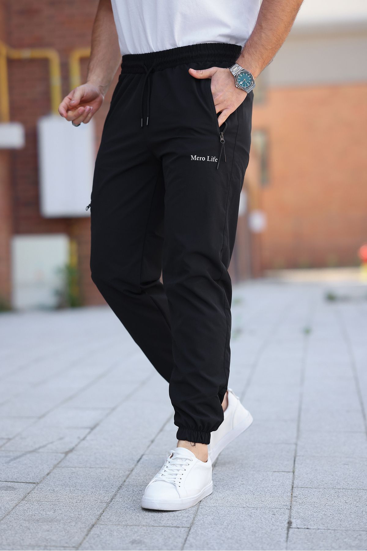 Mero Life Pantaloni De Sport Negri Pentru Bărbați, Țesătură Parașută De Calitate Masculin - M
