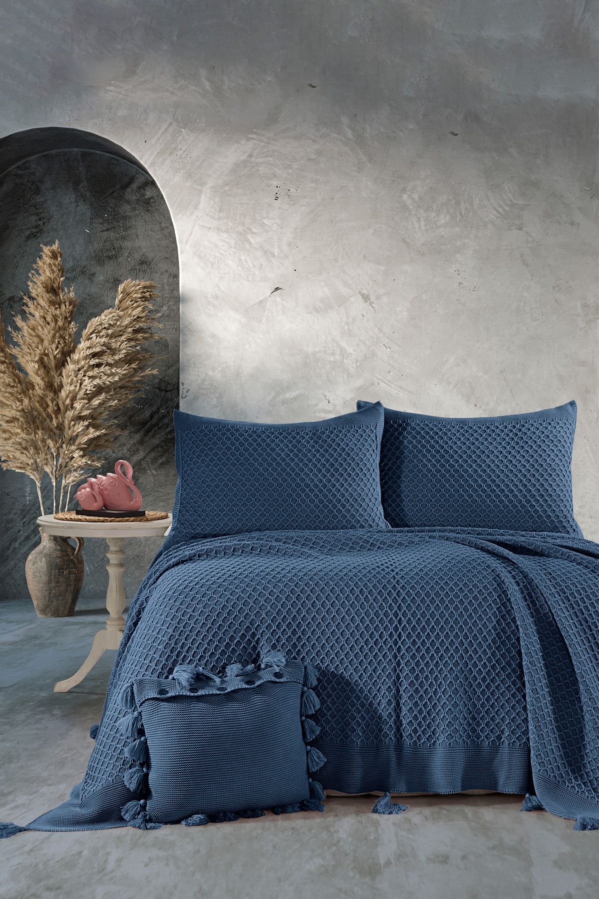 DOUX HOME Kelvin Çift Kişilik Triko Yatak Seti 240 x 260 cm İndigo